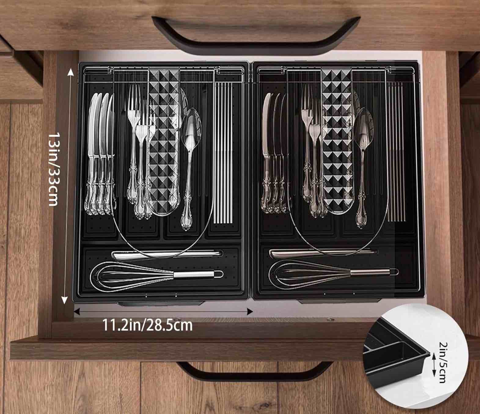 covered silverware organizer for kitchen drawer and countertop, 5-compartment cutlery storage box for spoons, forks, knives (cream)