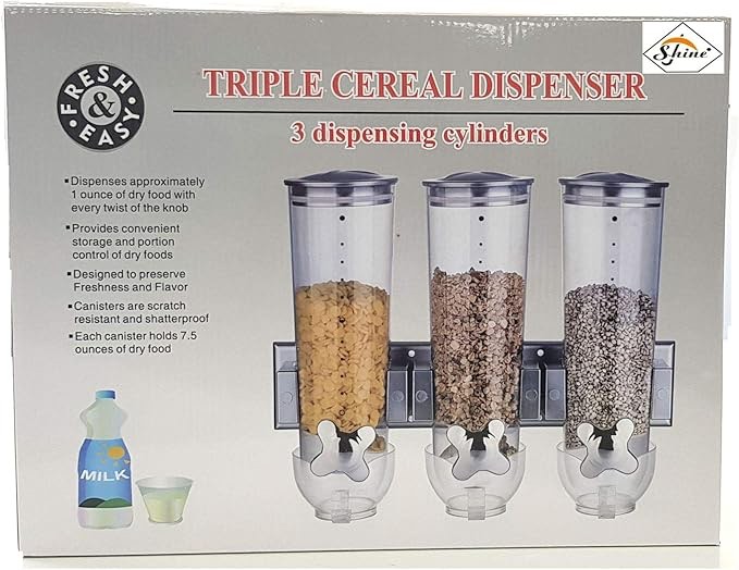 3 in 1 Dry Food Triple Cereal Dispenser Machine Oatmeal, nuts BLACK STAND & TOP