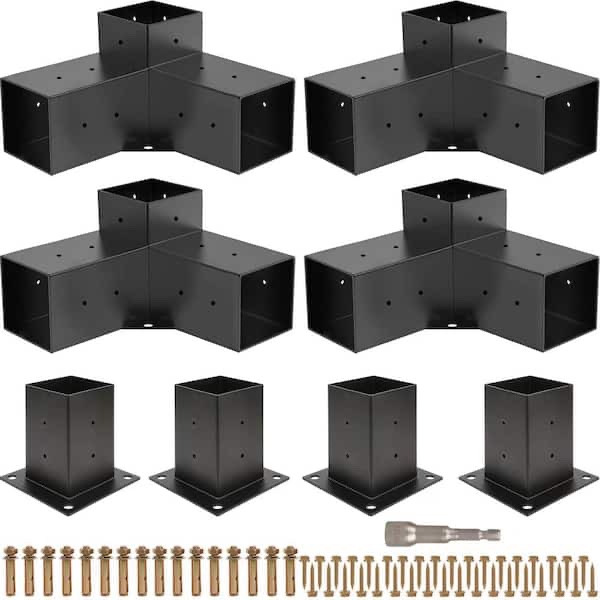 tocretoare pergola kit, 4 pack woodworks pergola brackets 6" x 6" (actual: 5.5x5.5 inch), 3-way right angle corner brackets, powder-coated pergola hardware, for lumber pergola gazebo
