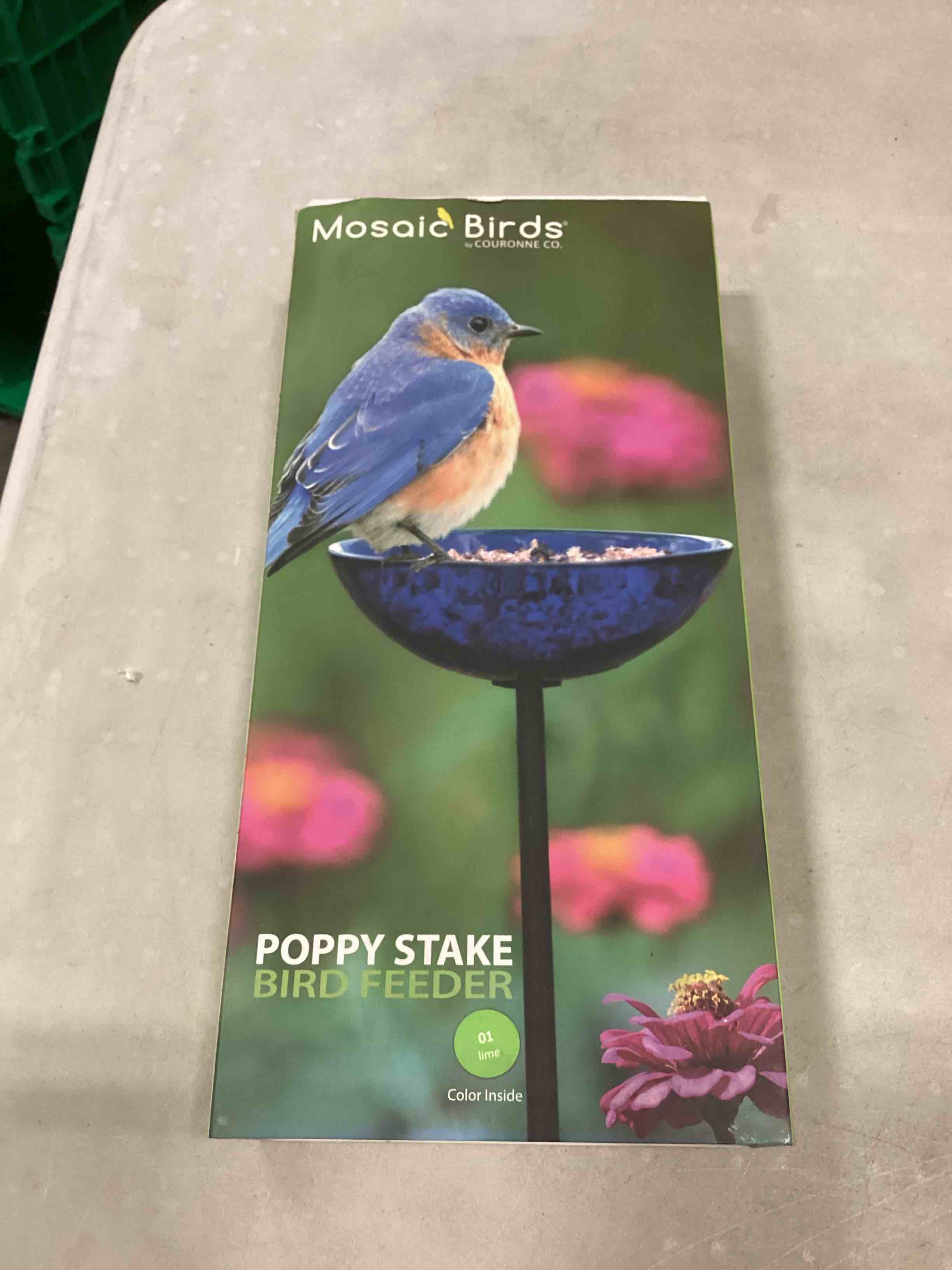 Condition photo showing item condition for Mosaic Birds Poppy Stake Bird Feeder, 4.7 oz. Capacity, Lime