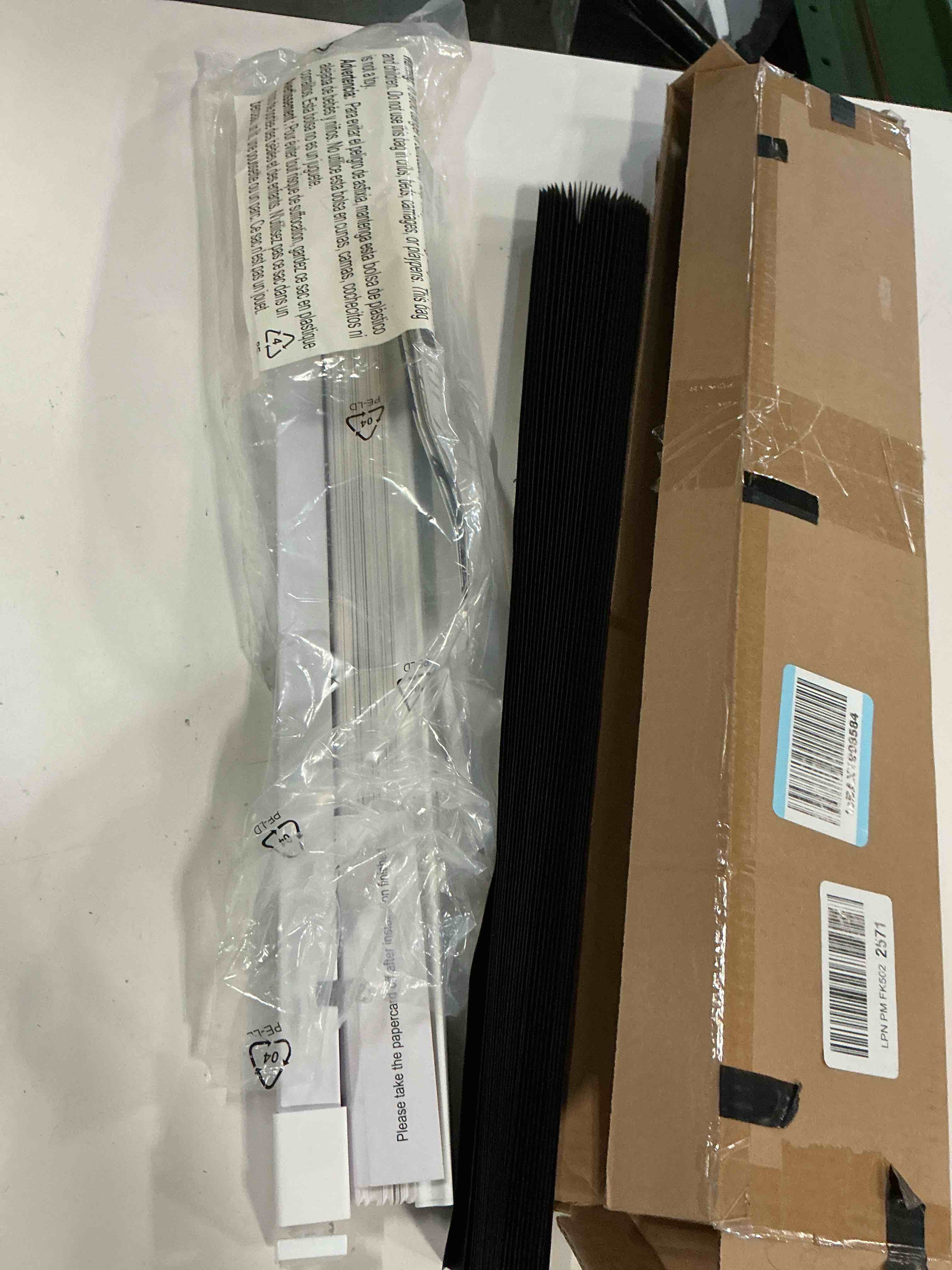 Condition photo showing As Is for LazBlinds No Tools No Drill Cordless 1" Vinyl Mini Blinds, 100% Blackout Blinds for Indoor Windows, Room Darkening Privacy Window Blinds and Shades for Interior, 23" W x 48" H, White White 23" W x 48" H