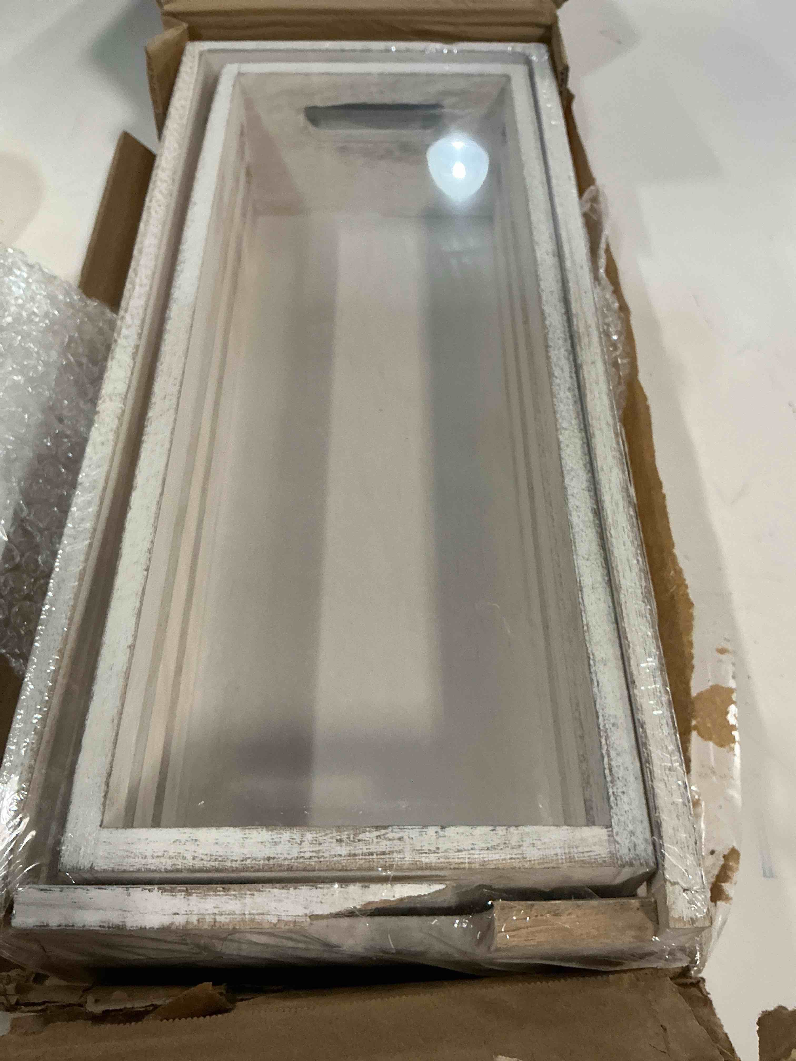 Condition photo showing As Is for 2 Pack Bathroom Decor Box, 16" 15" Wooden Toilet Paper Holder, White Toilet Storage Basket, Toilet Tissue Tray with Handles for Home Decor, Tank Topper, Bathroom Kitchen Counter