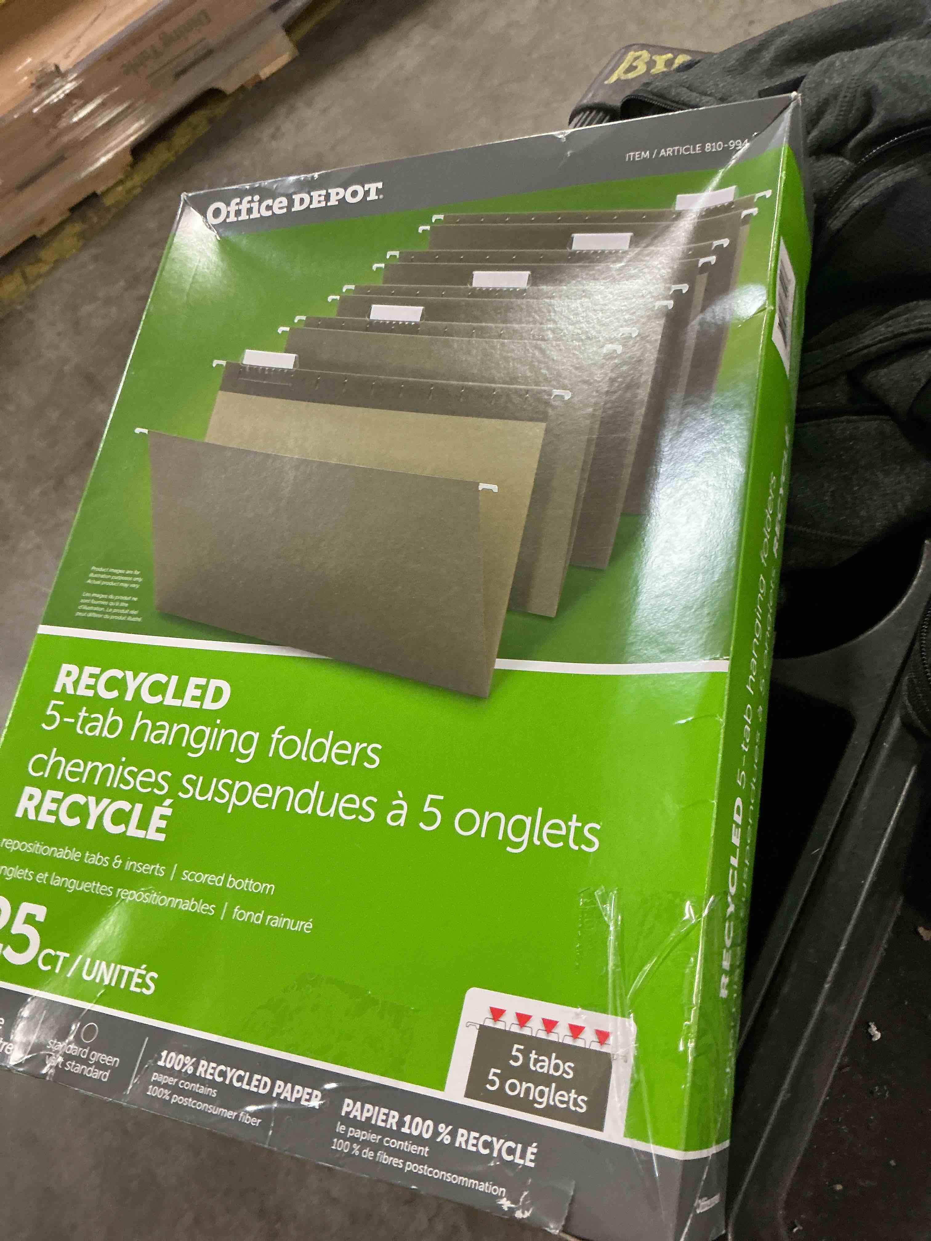 Condition photo showing New/Like New for office depot® brand hanging folders, 1/5 cut, letter size, 100% recycled, green, pack of 25