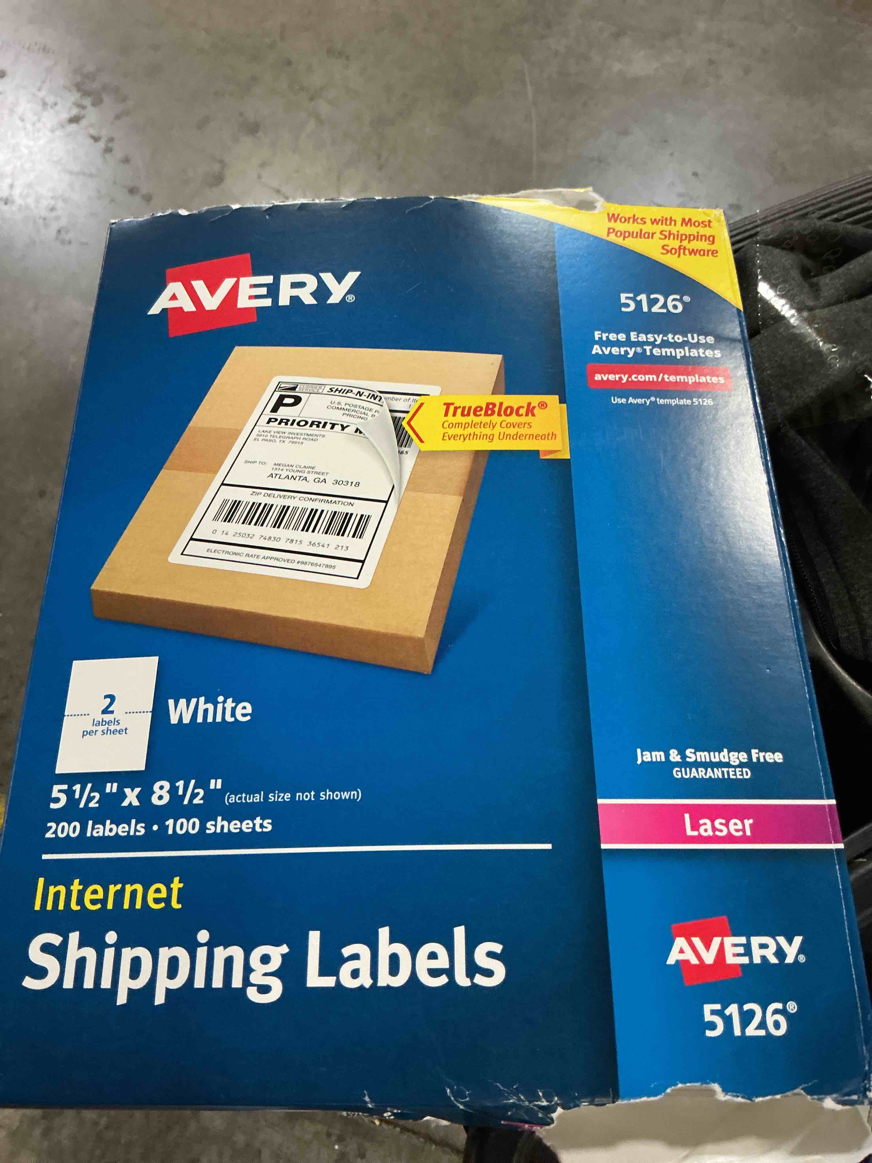 Condition photo showing New/Like New for avery half-sheet printable shipping labels, 5.5" x 8.5" customizable stickers, white, 200 blank mailing labels, great for mailing, shipping, organizing, and more (5126)