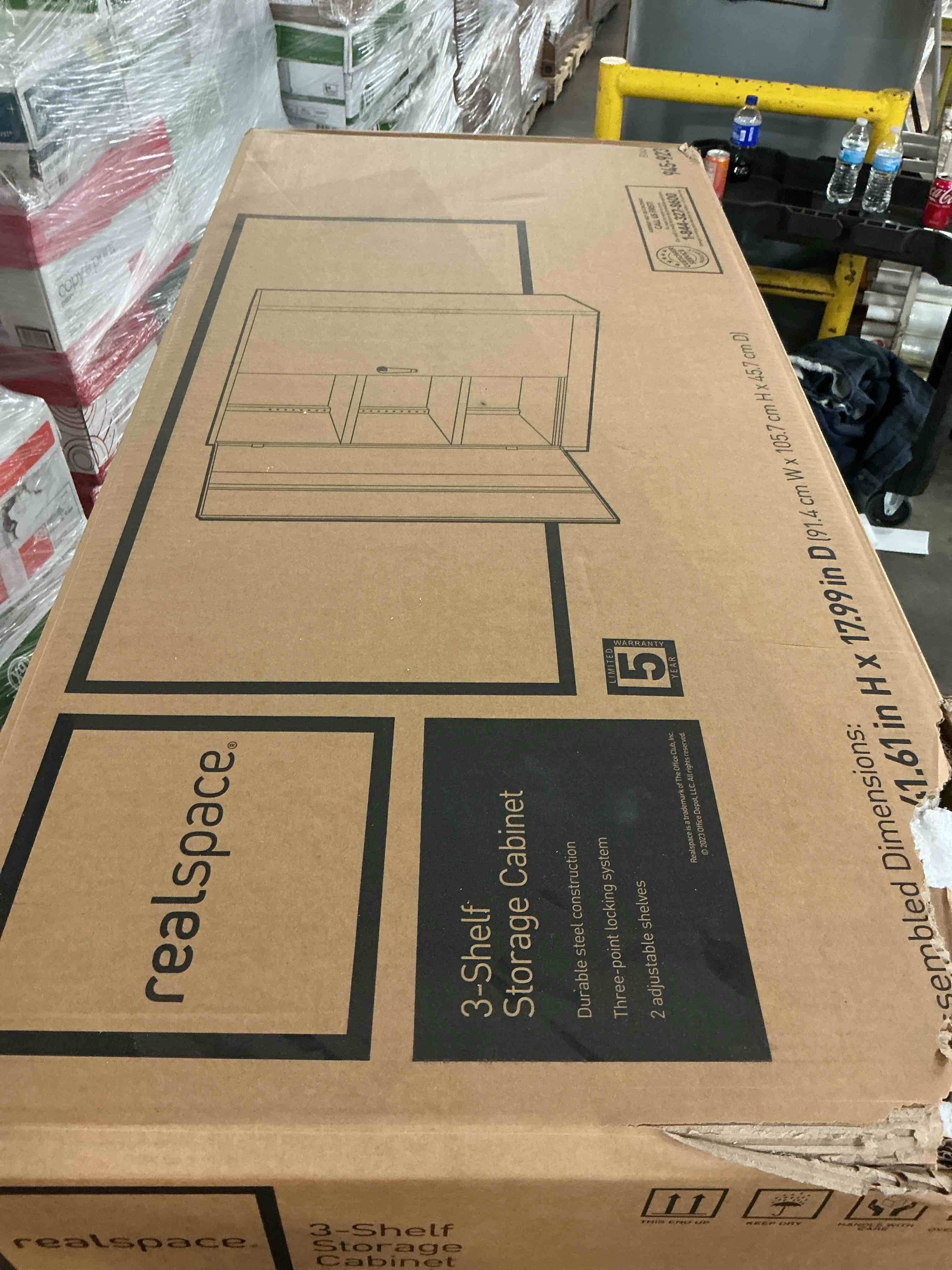 Condition photo showing New/Like New for realspace® steel storage cabinet  3 shelves  42 h x 36 w x 18 d  black