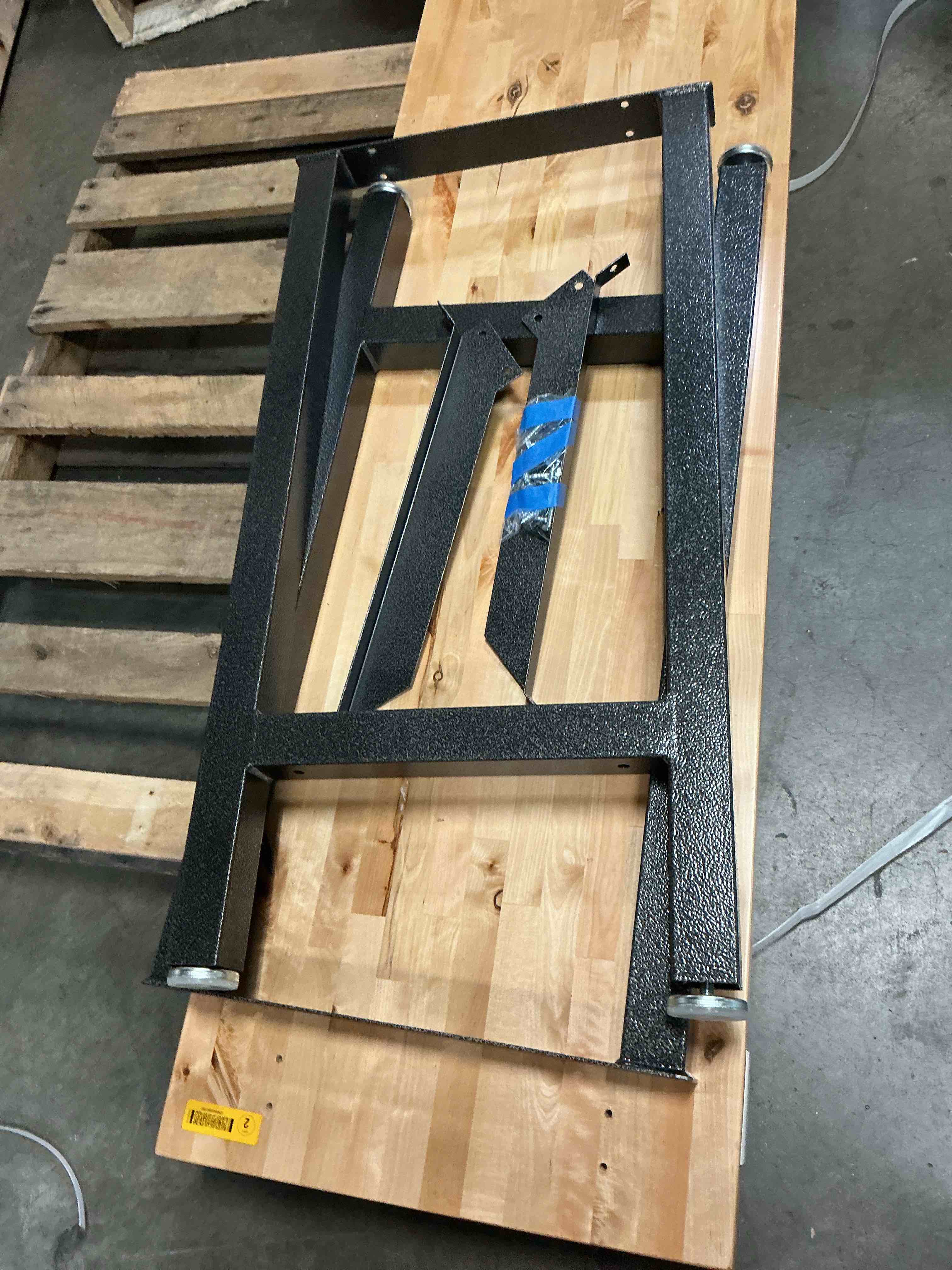 Condition photo showing As Is for workpro 48" adjustable workbench, rubber wood top heavy-duty workstation, 2000 lbs load capacity hardwood worktable with power outlets, for workshop, garage, office, home