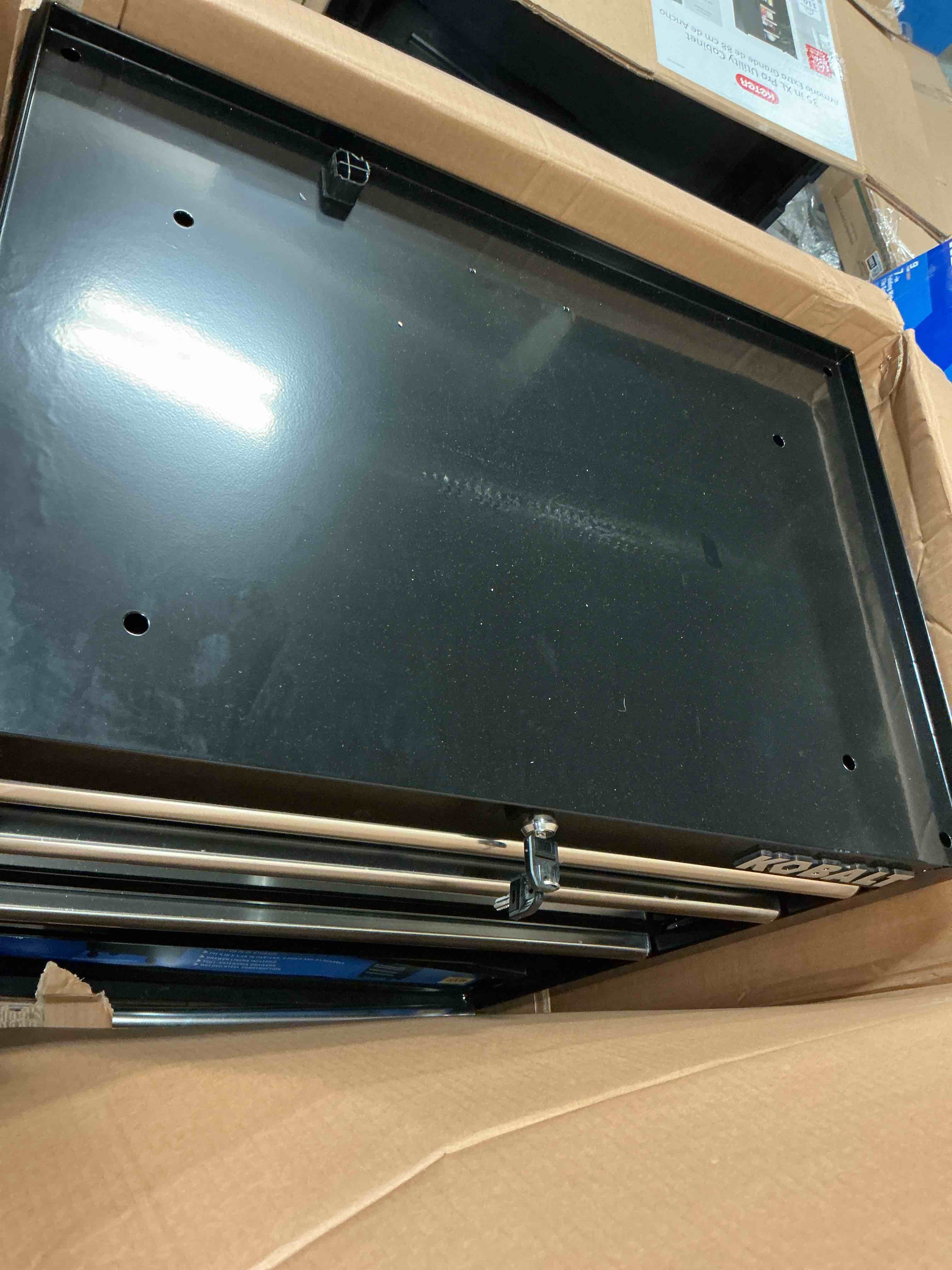 Condition photo showing As Is for kobalt 26-in w x 22-in h x 16-in d 4 -drawer steel tool chest ( black ) 5071909