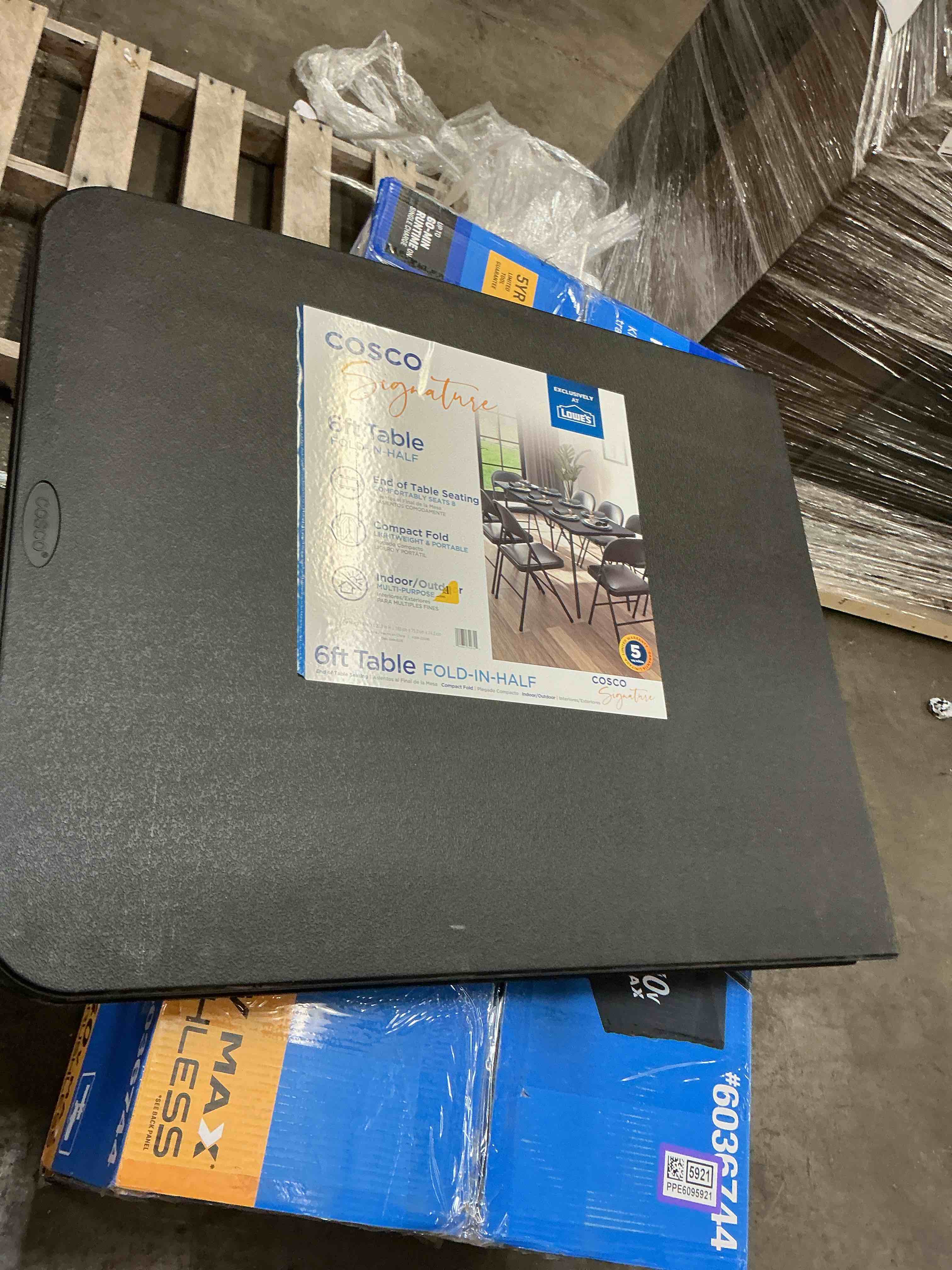 Condition photo showing Good Condition for cosco 2.5-ft x 6-ft fold-in-half indoor or outdoor rectangle resin black folding banquet table 8 - 044681349355