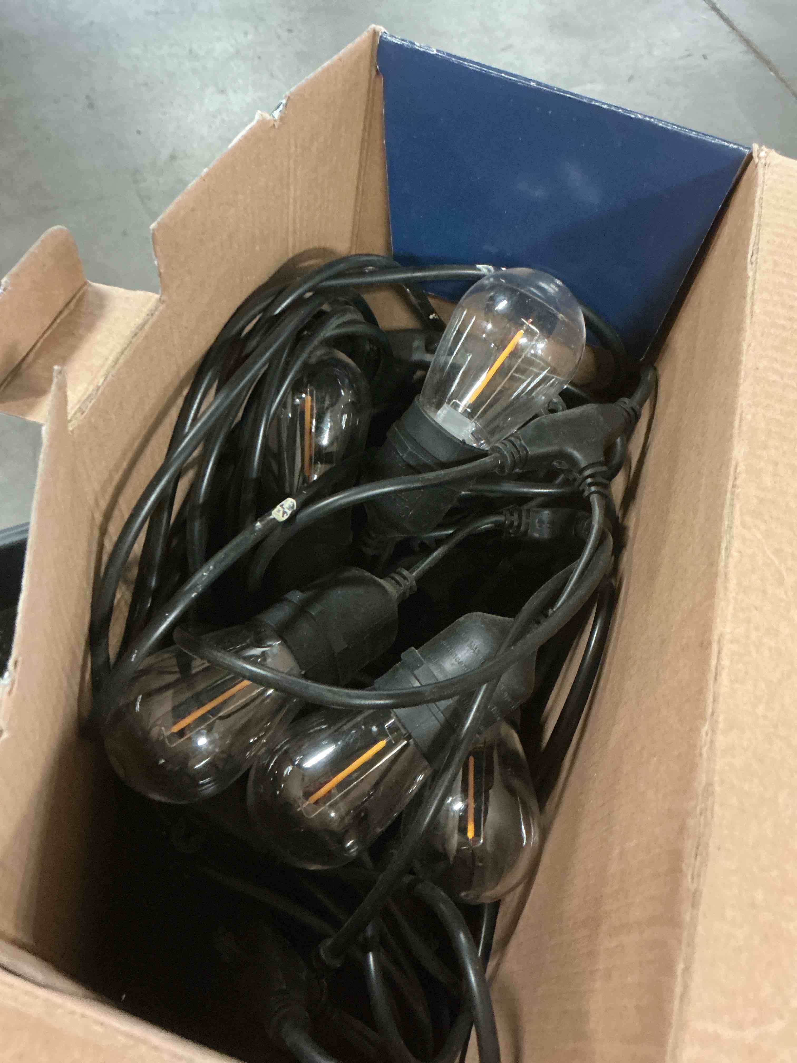 Condition photo showing As Is for harbor breeze 48-ft solar black indoor/outdoor string light with 20 white -light led edison 6631259