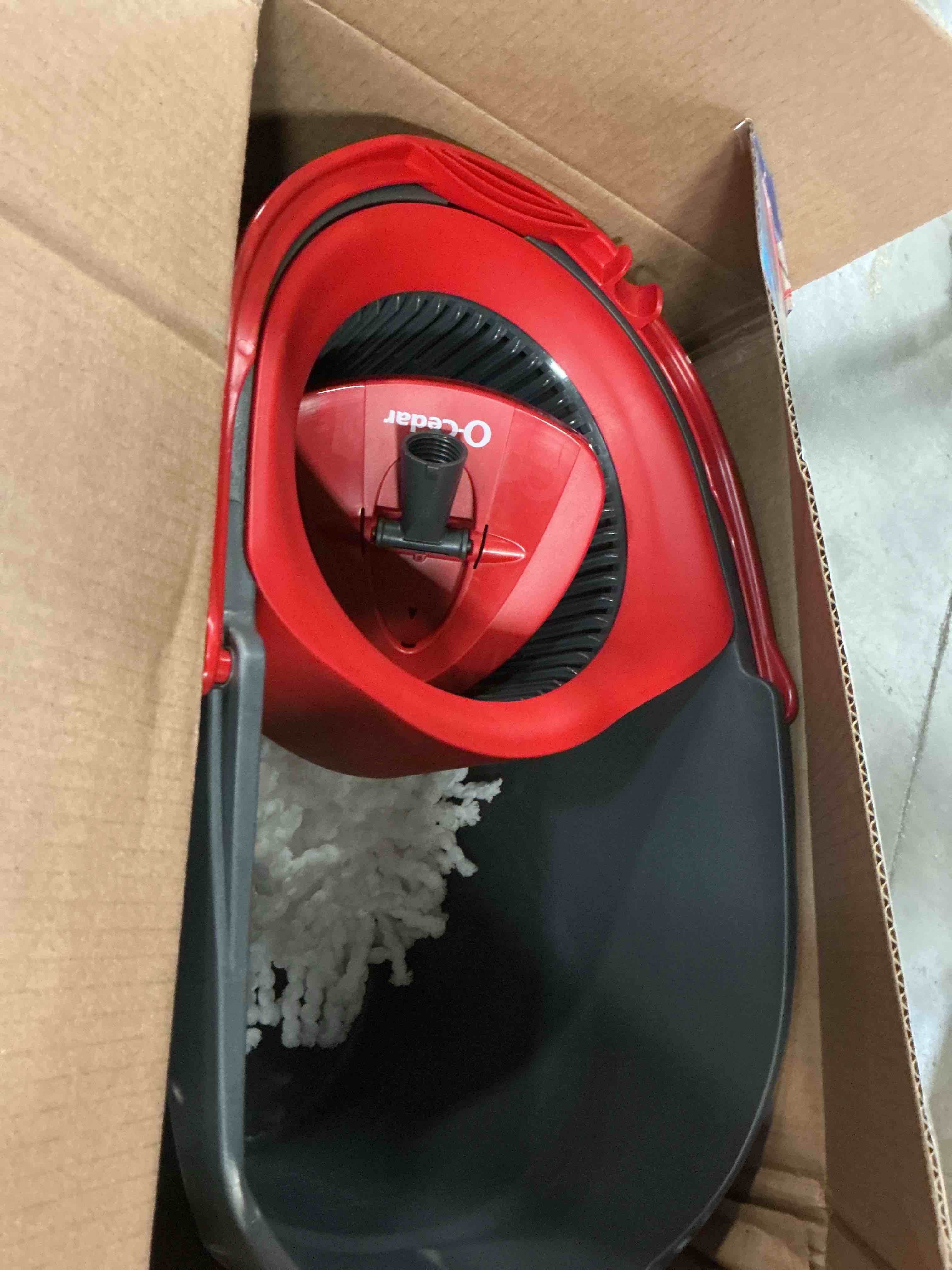 Condition photo showing As Is for o-cedar easywring microfiber spin mop, bucket floor cleaning system, red, gray, standard easywring spin mop & bucket