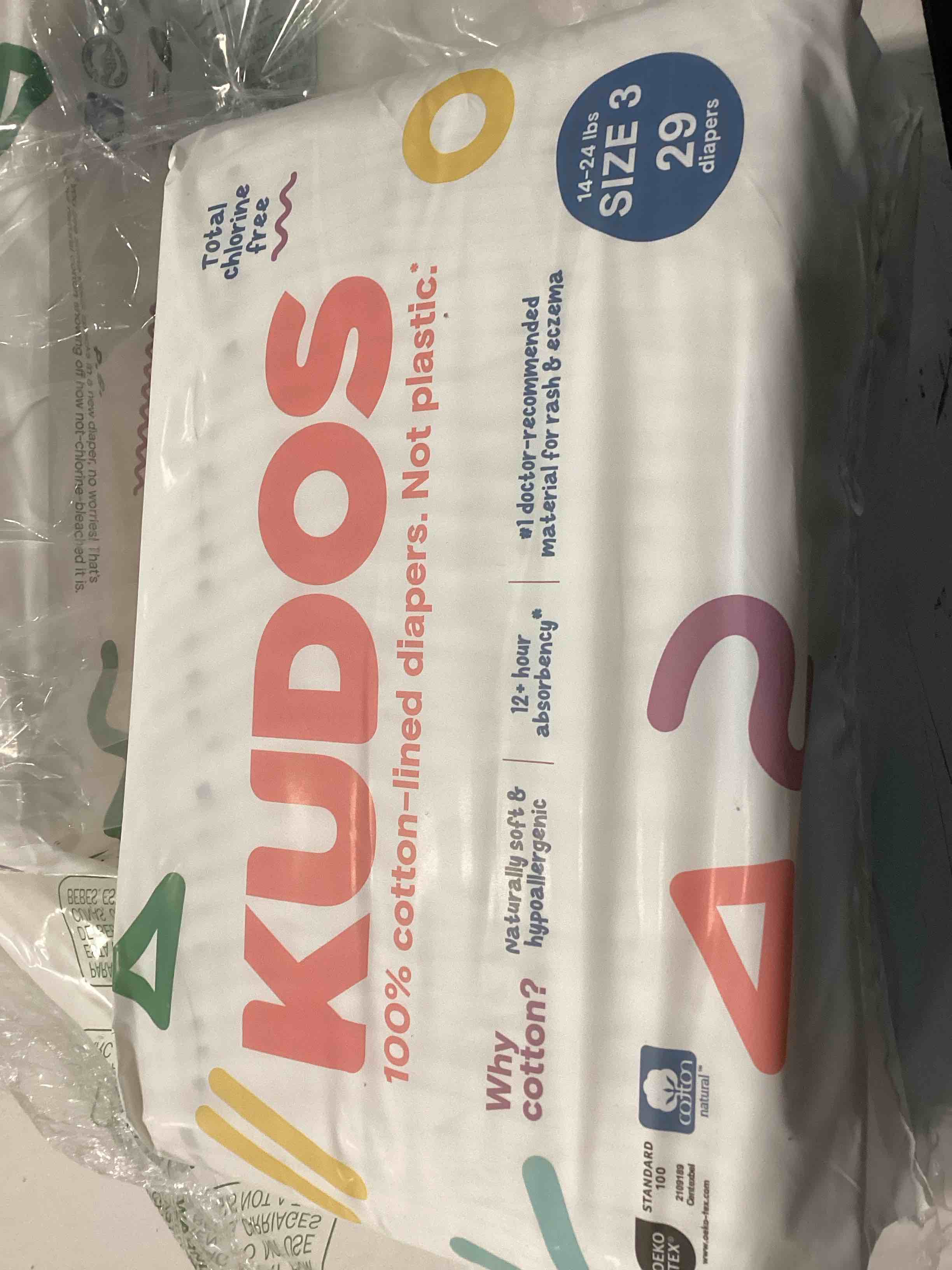 kudos chlorine free premium diapers, cotton-lined, (size 3, 58 count)