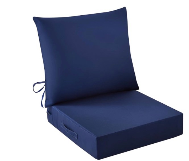 outdoor seat cushion set, waterproof & fade resistant patio chair cushions, outdoors cushion for patio furniture, 24 x 24 x 4 inch, outdoor couch cushions with handle and ties, navy blue
