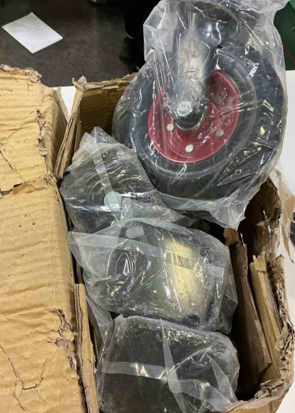 Condition photo showing Good Condition for powertec 8 inch caster wheels set of 4 (2 swivel & 2 fixed), heavy duty casters w/rubber knobby tread for workbench, dolly, cart, trolley, wagon, toolbox, chicken coop, large castor wheels (17055v) 8", 2 swivel & 2 fixed