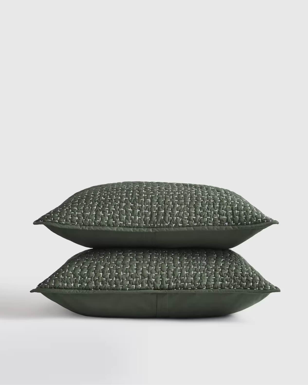 Quince Organic Cotton Hand Stitched Quilted Sham Set pine