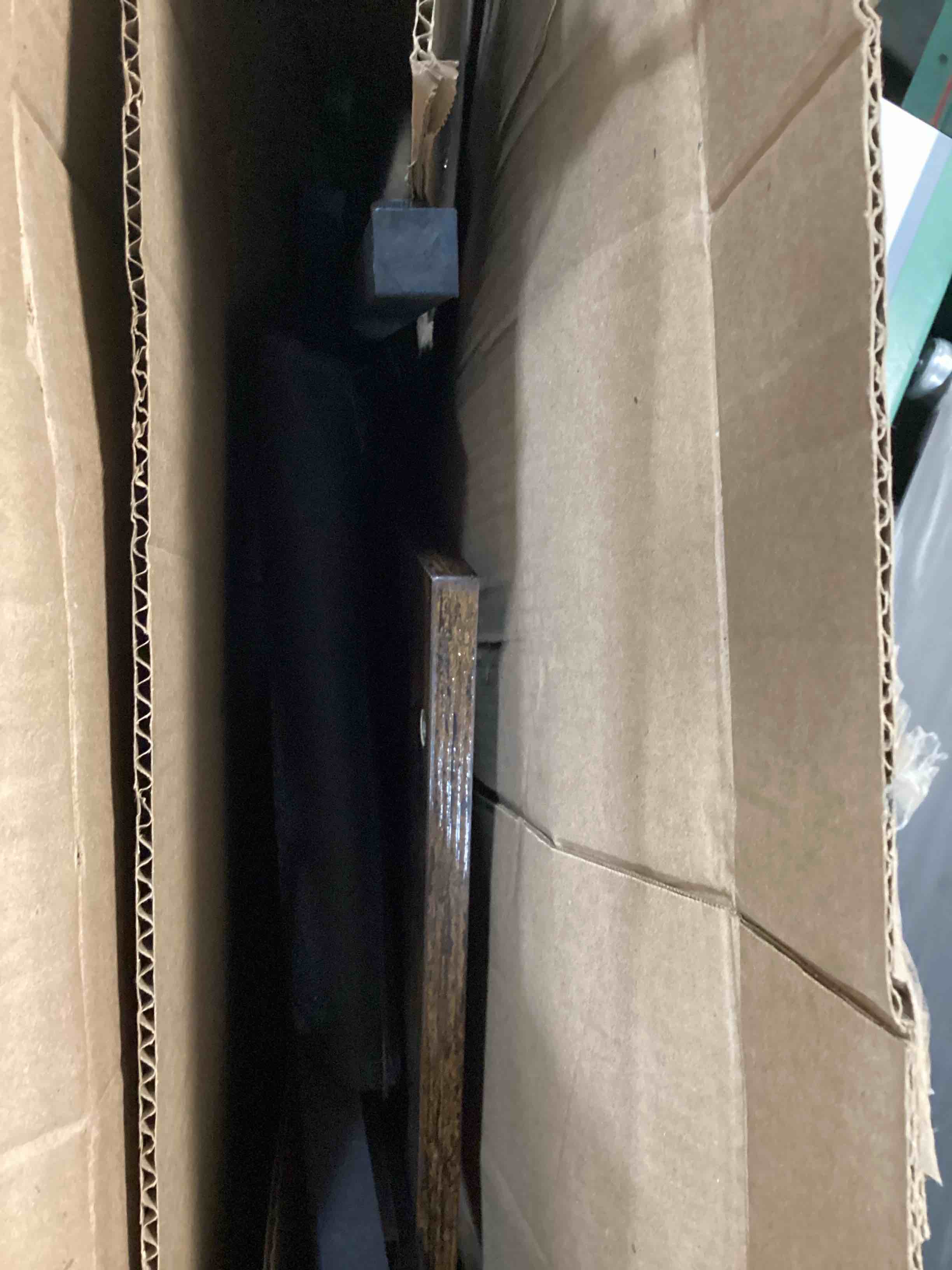 Condition photo showing As Is for huuger nightstand with charging station, side table with fabric drawers, end table with open shelf, bedside table with usb ports and outlets, night stand for bedroom, rustic brown and black 11.8"d x 15.7"w x 23.6"h (2 drawers) rustic brown and black 1