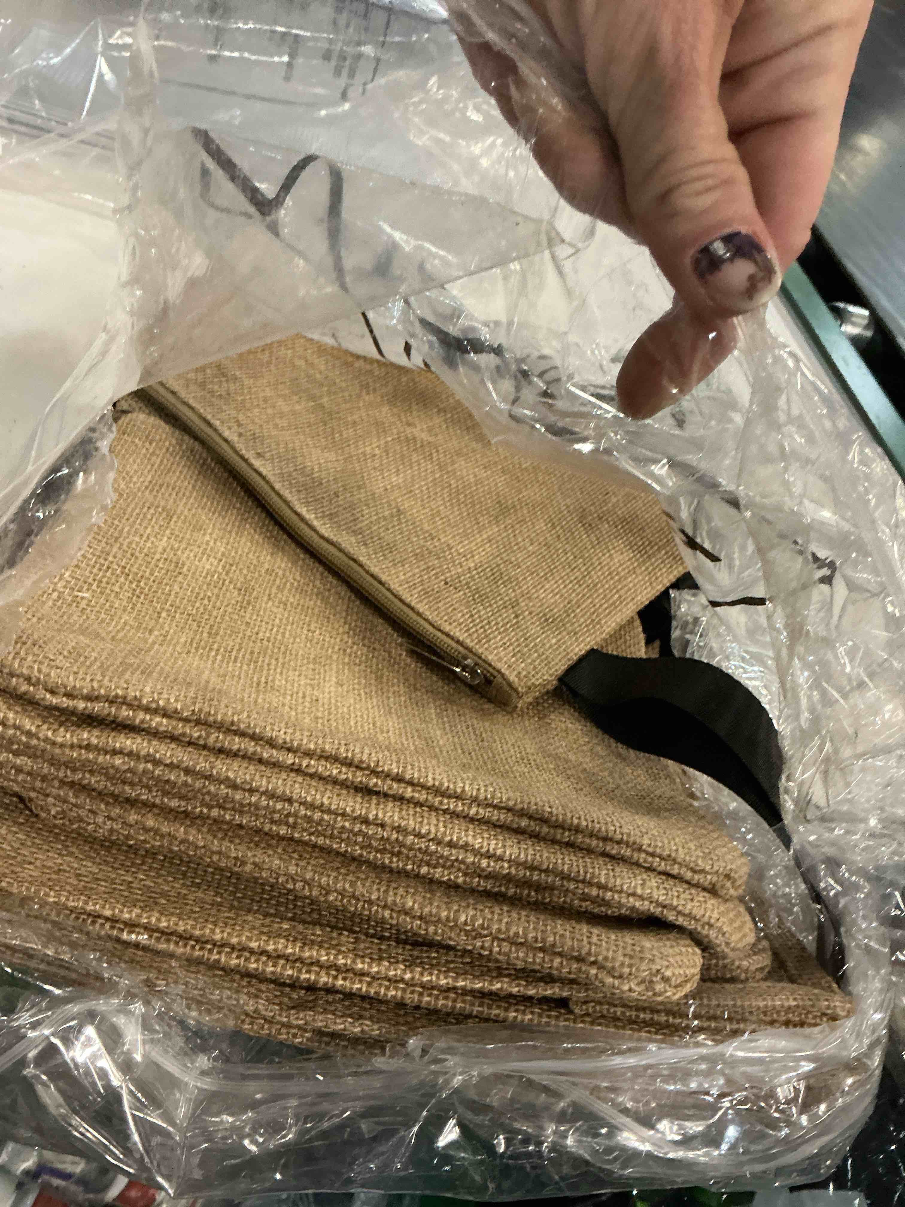 Condition photo showing As Is for silkfly 24 pcs burlap tote bags bulk with handle reusable jute gift tote bags and makeup bag for women bridesmaid, wedding