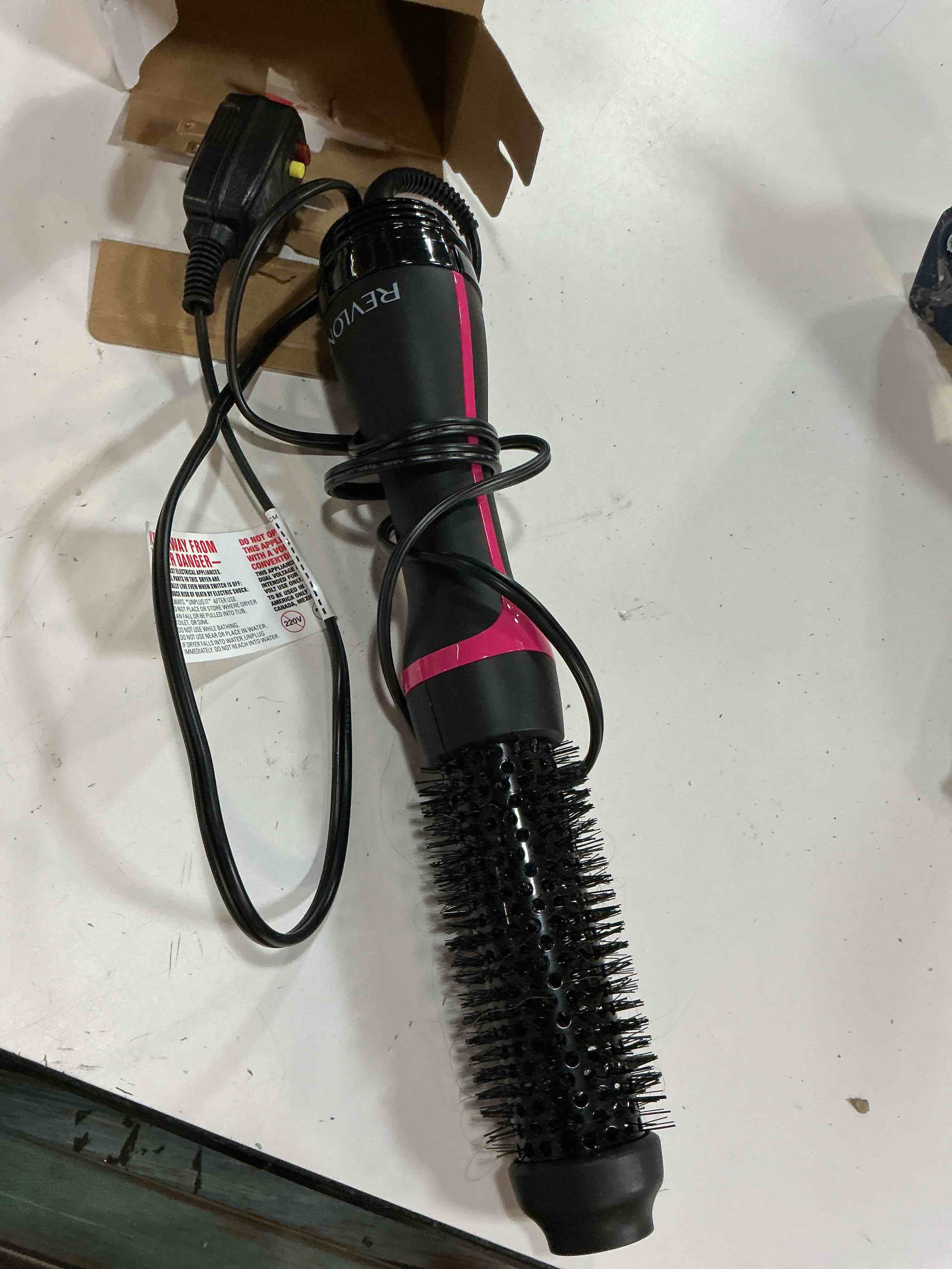 Condition photo showing As Is for revlon one-step hair dryer and styler - root booster round brush for styling, dryer brush for fast and easy salon-quality blowout, more shine and less frizz (1-1/2 in) 1 count (pack of 1)