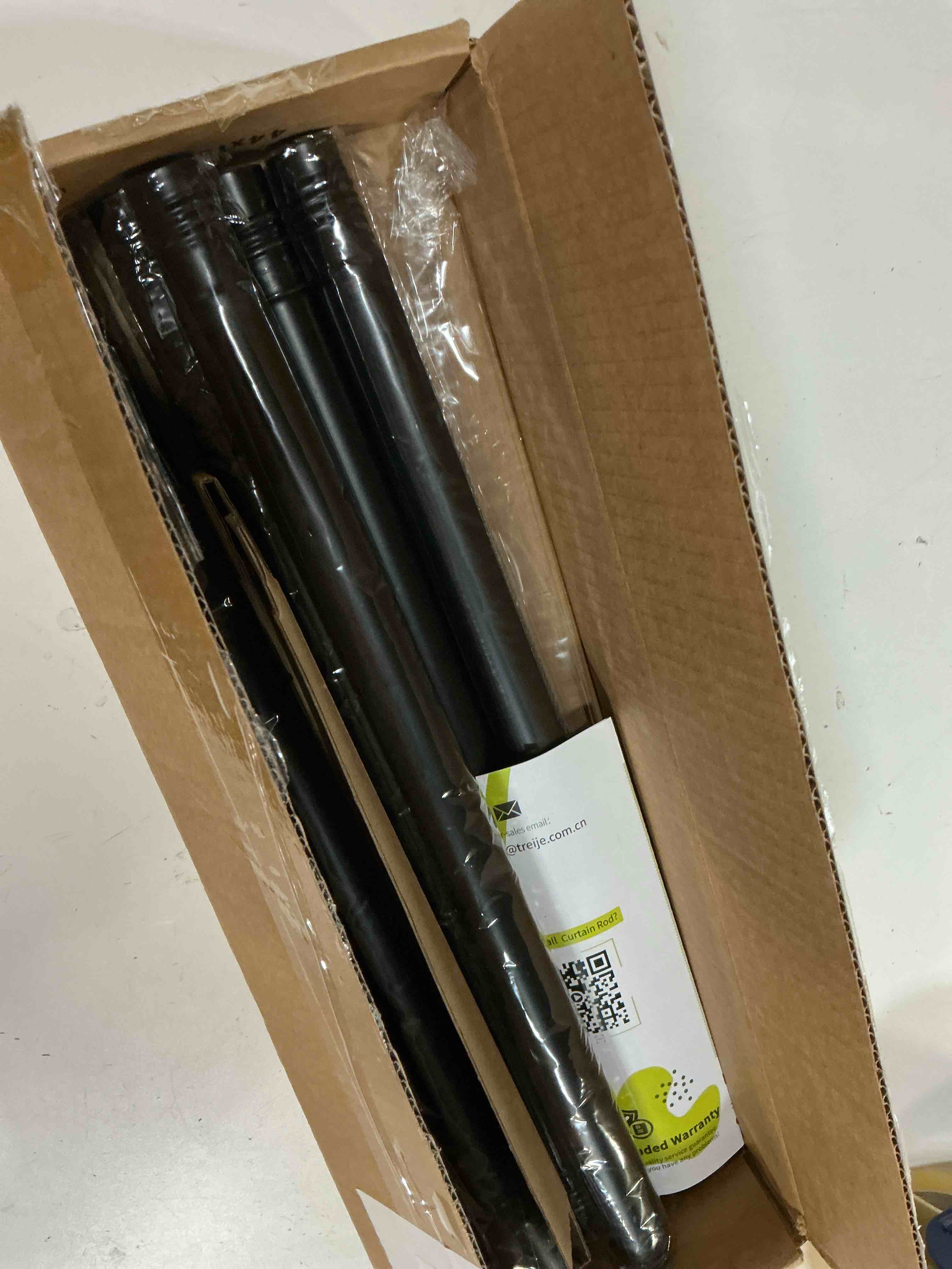 Condition photo showing New/Like New for treije curtain rods 72-144 inch, 1" heavy duty adjustable curtain rod for windows, black extra long window treatment rod, modern design, easy installation