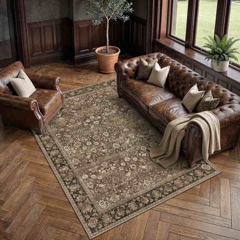 UNKNOWN SIZE BERTHMEER Vintage Brown Area Rugs for Living Room Bedroom Dining Room Farmhouse Traditional Oriental Office Rugs Machine Washable non-slip