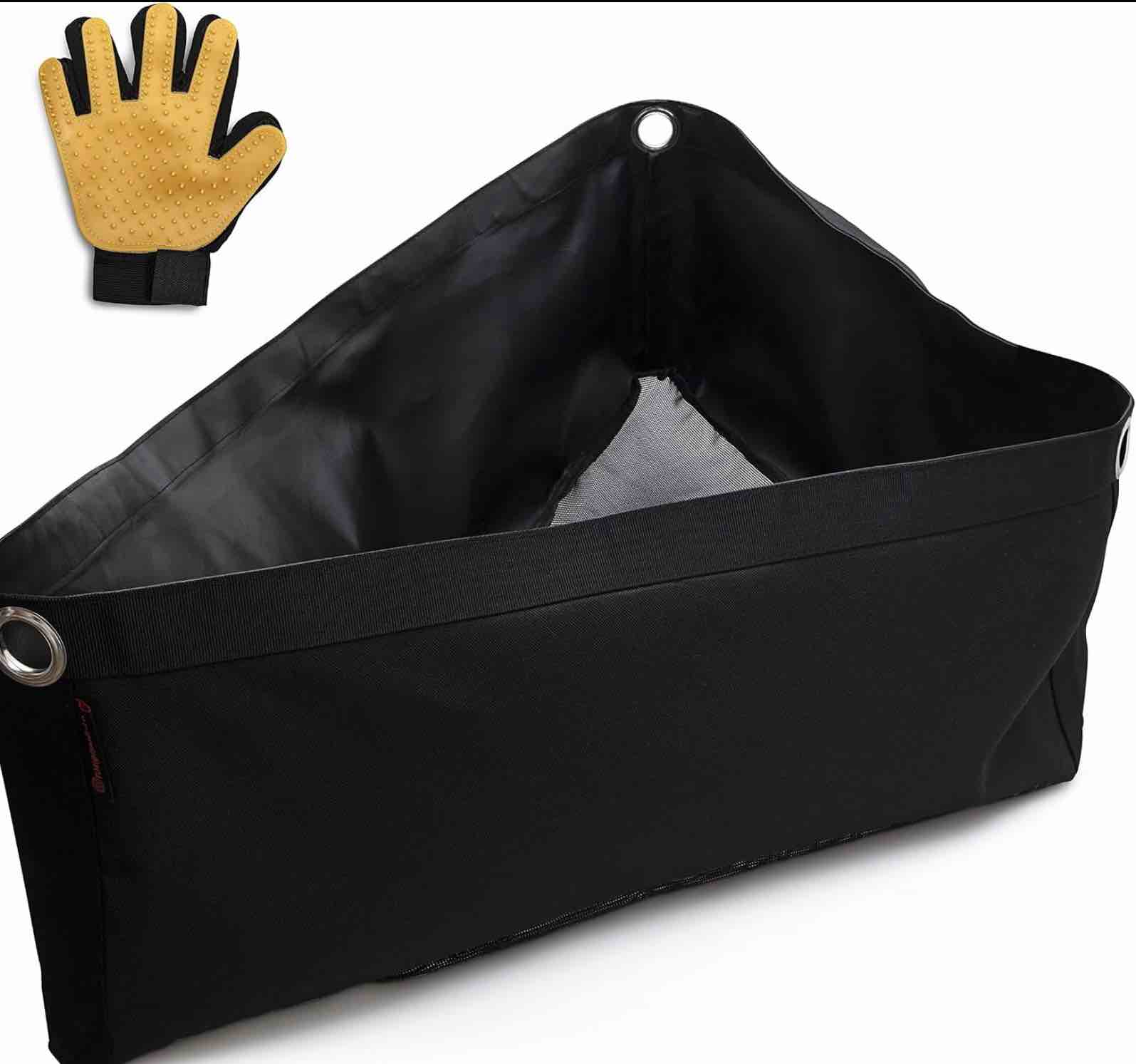 Horse Corner Hay Bag - Equestrian Trailer and Stall Feeder with Mesh Bottom, strengthened Grommets and Three Adjustable Straps - Complete with Premium Grooming Glove.