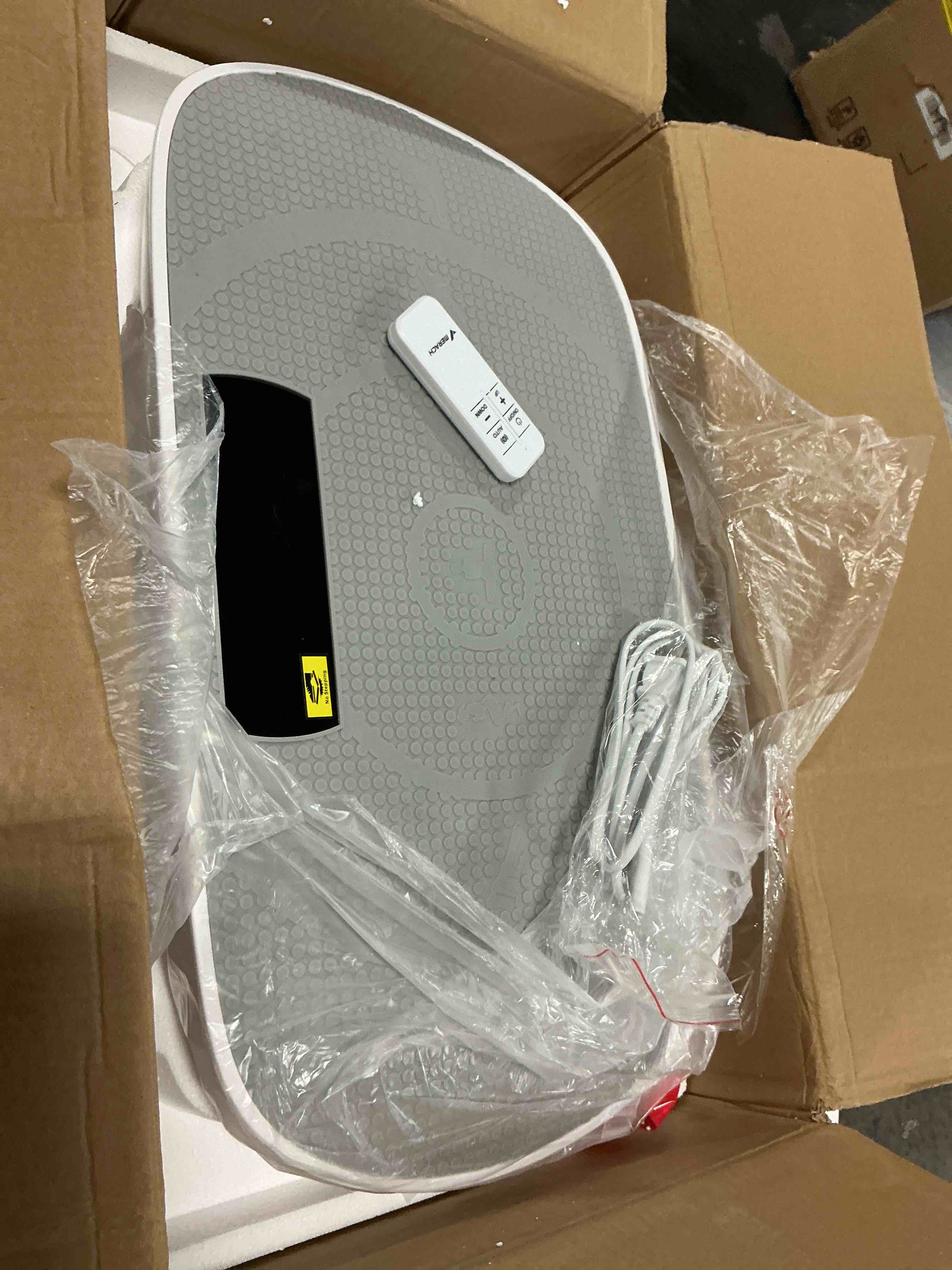 Condition photo showing As Is for merach vibration plate exercise machine, whole body workout equipment for women, bluetooth and silicone pedal, vibration plate with auto mode, vibrate fitness platform for home pro grey
