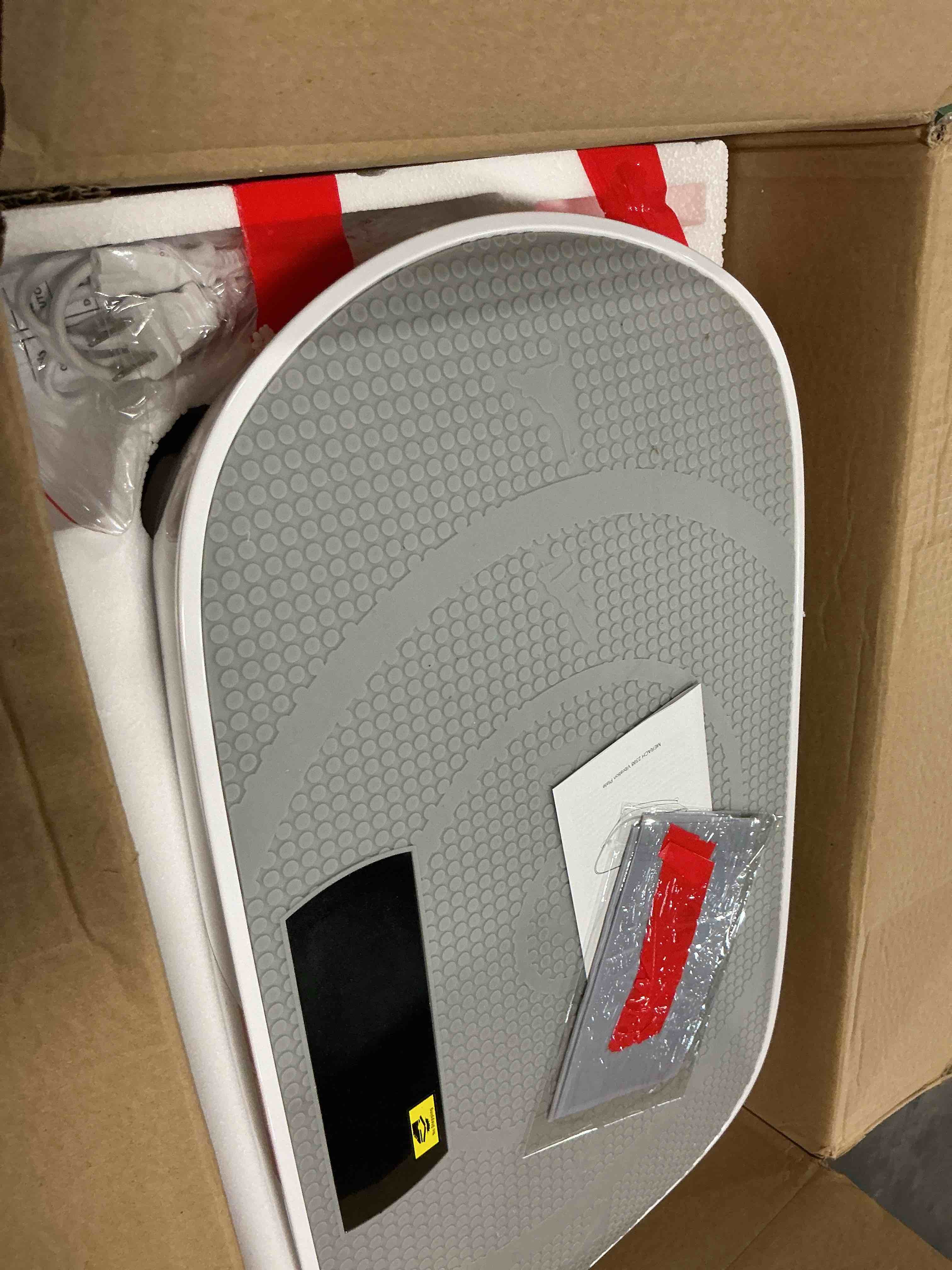Condition photo showing As Is for merach vibration plate exercise machine, whole body workout equipment for women, bluetooth and silicone pedal, vibration plate with auto mode, vibrate fitness platform for home pro grey