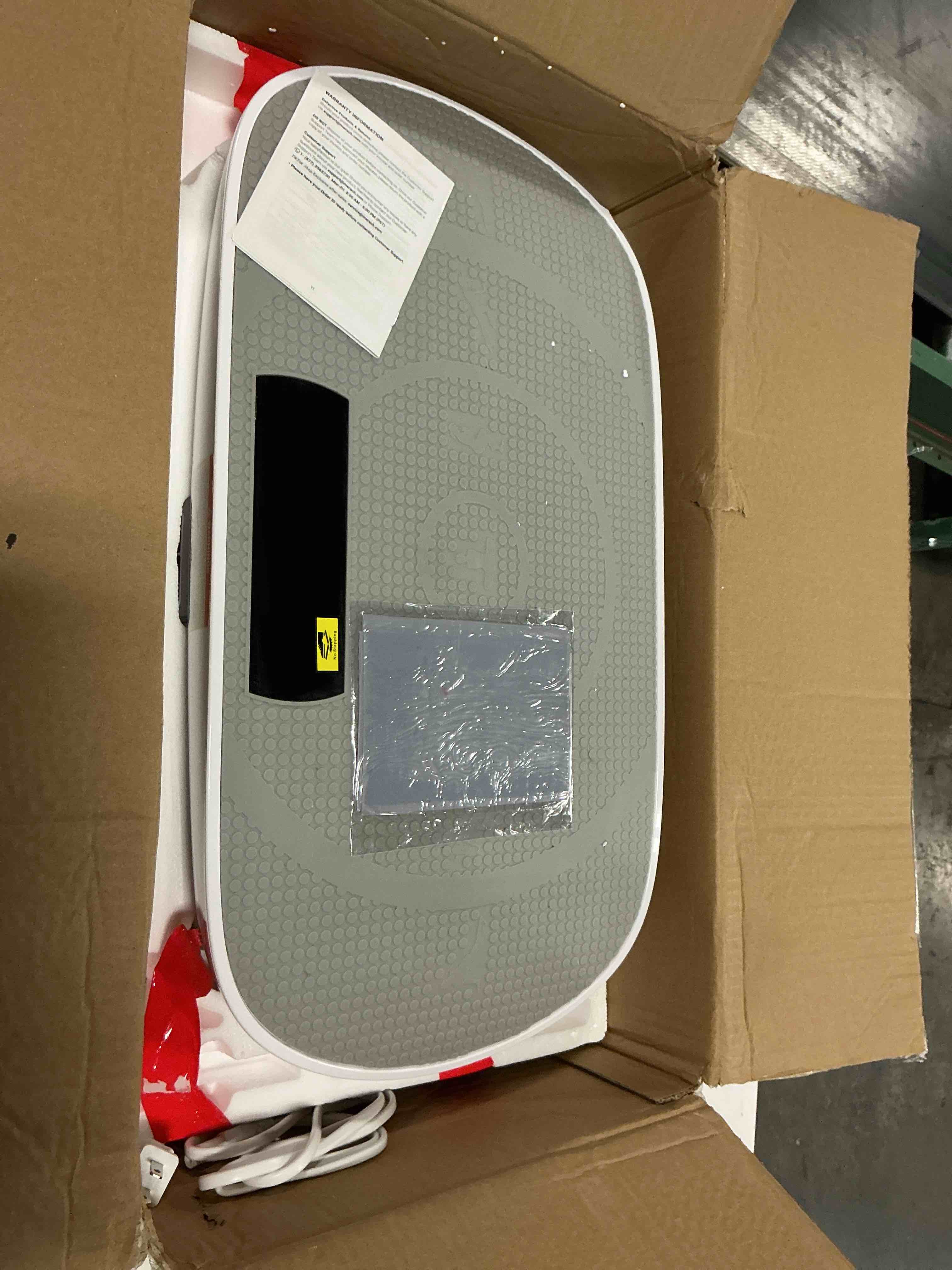 Condition photo showing As Is for merach vibration plate exercise machine, whole body workout equipment for women, bluetooth and silicone pedal, vibration plate with auto mode, vibrate fitness platform for home pro grey