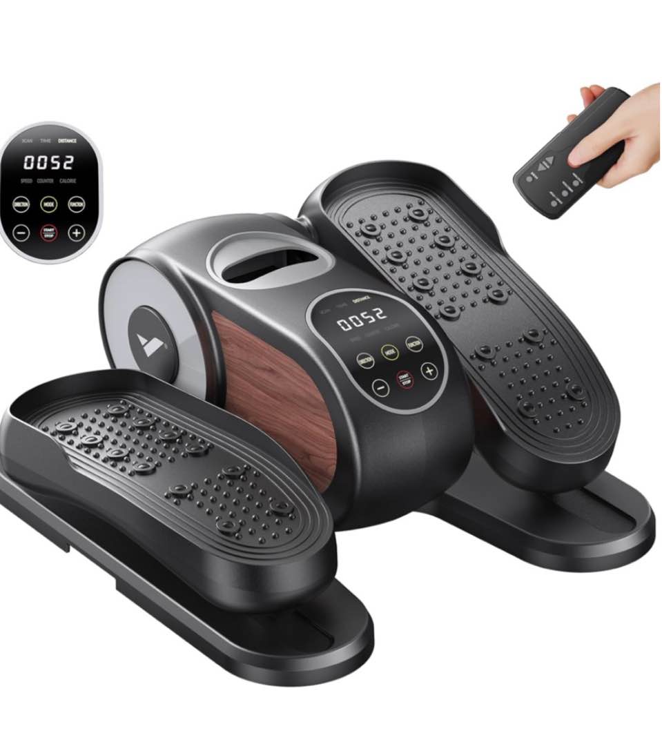 merach under desk elliptical, leg exerciser while sitting for seniors | quiet portable electric seated pedal exerciser machine with remote control & 12-speeds for home office
