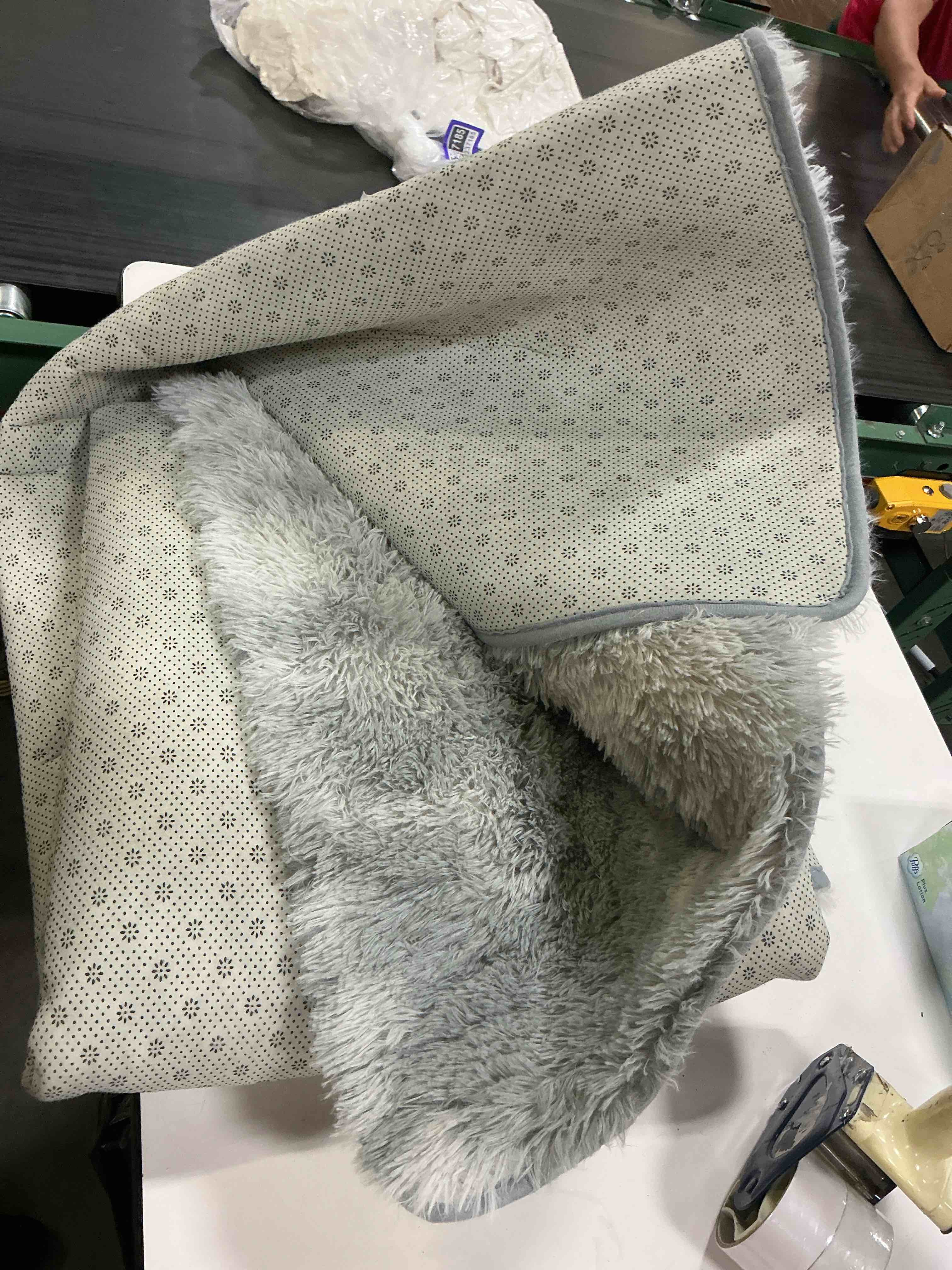 Condition photo showing As Is for grey shade shag rug, large 