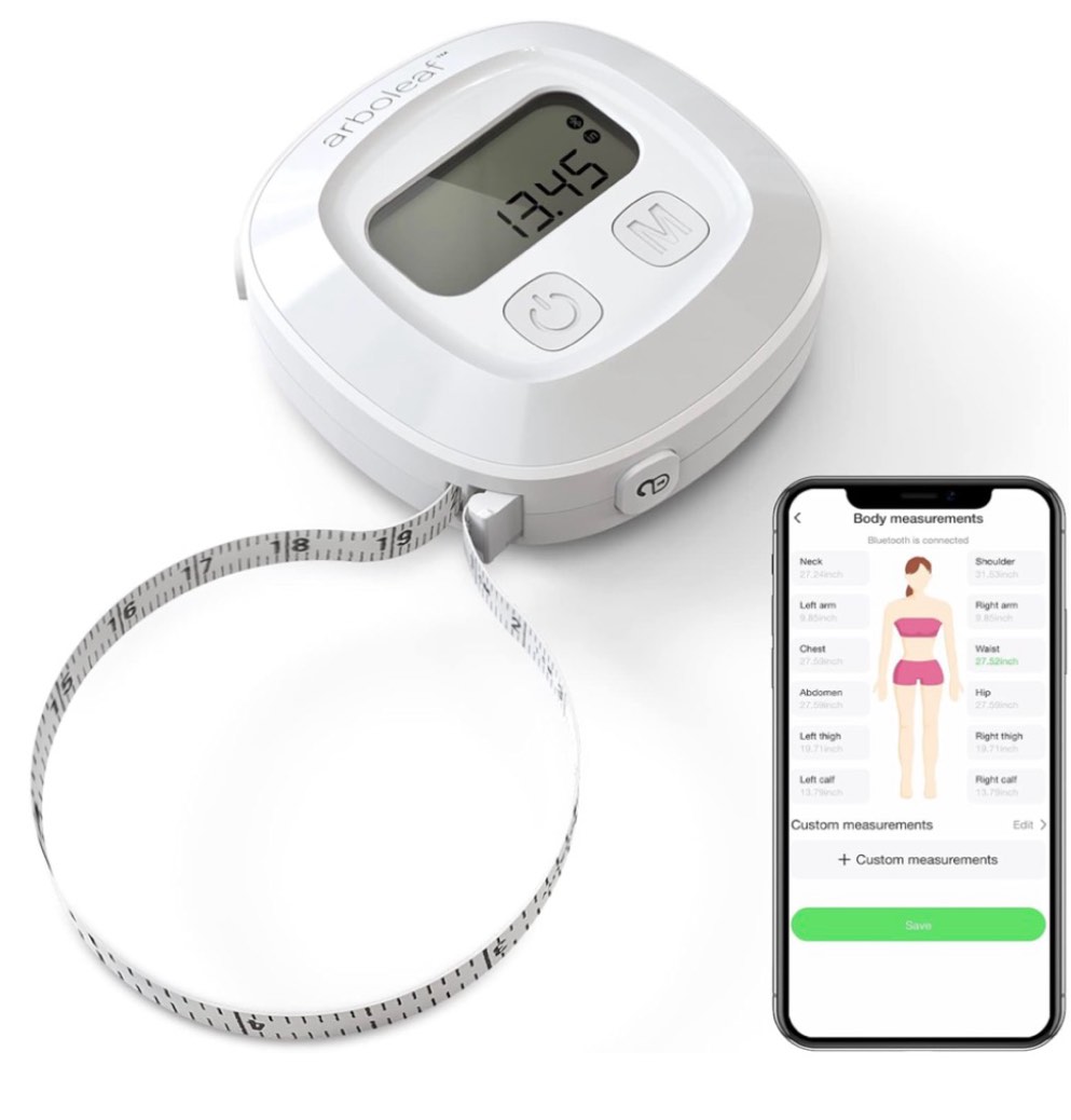 arboleaf smart body measuring tape with app, bmi and body fat tracking | lock measurements with one hand, sync body circumference to the app, and track changes alongside smart scale data