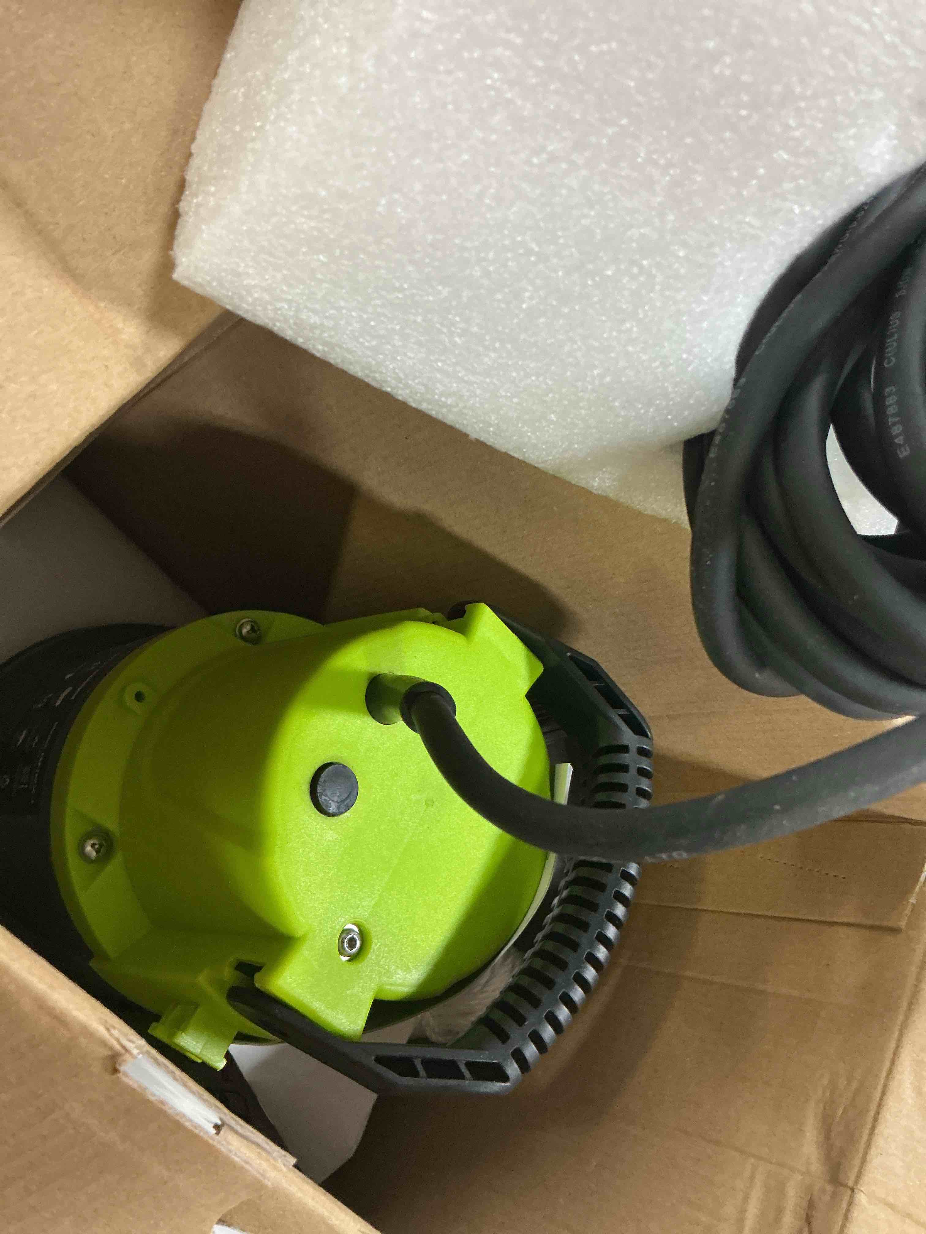 Condition photo showing New/Like New for 3/4hp submersible sump pump, 3500gph portable utility water pump, with 26ft cord, adapters, check valve and rope, manual control for pool tub garden swimming pond basement draining