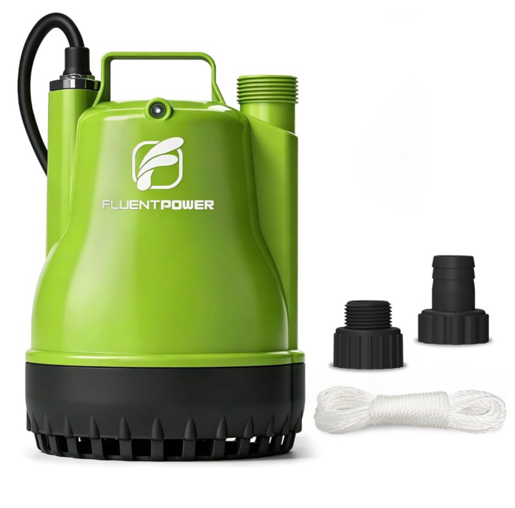 fluentpower 1/4hp utility pump 1900gph portable submersible sump pump, manual control with 16.4 ft cord for draining water from pool pond garden hot tub basement tankless heater liquids
