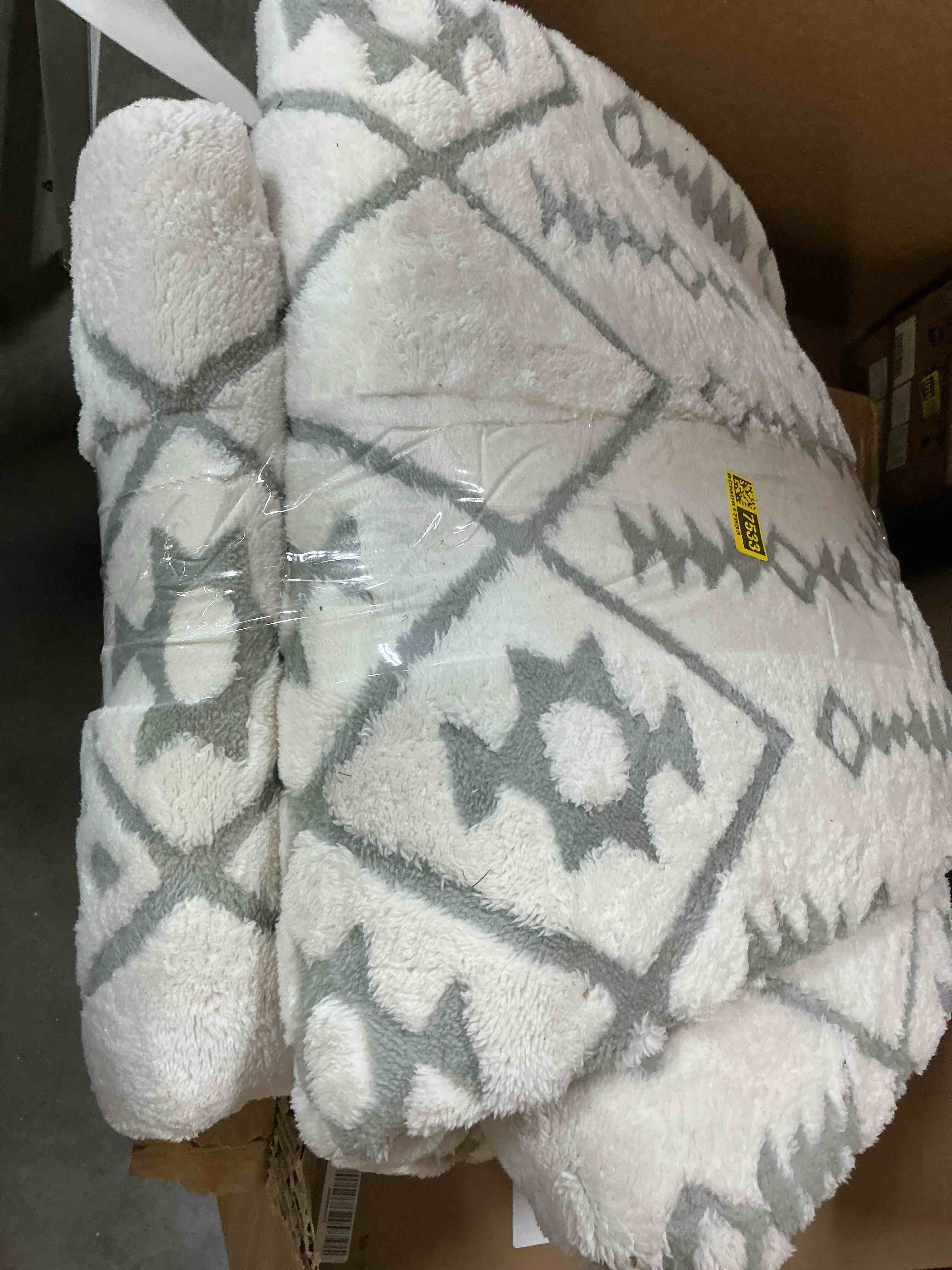 Condition photo showing As Is for grey white soft rug, large