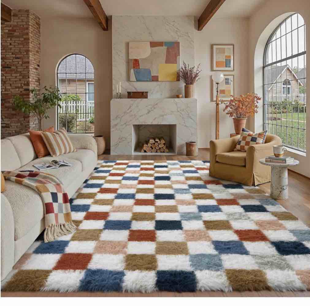 multicolor checkered rug, large