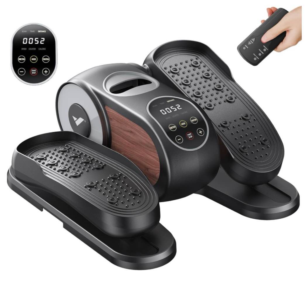 merach under desk elliptical, leg exerciser while sitting for seniors | quiet portable electric seated pedal exerciser machine with remote control & 12-speeds for home office