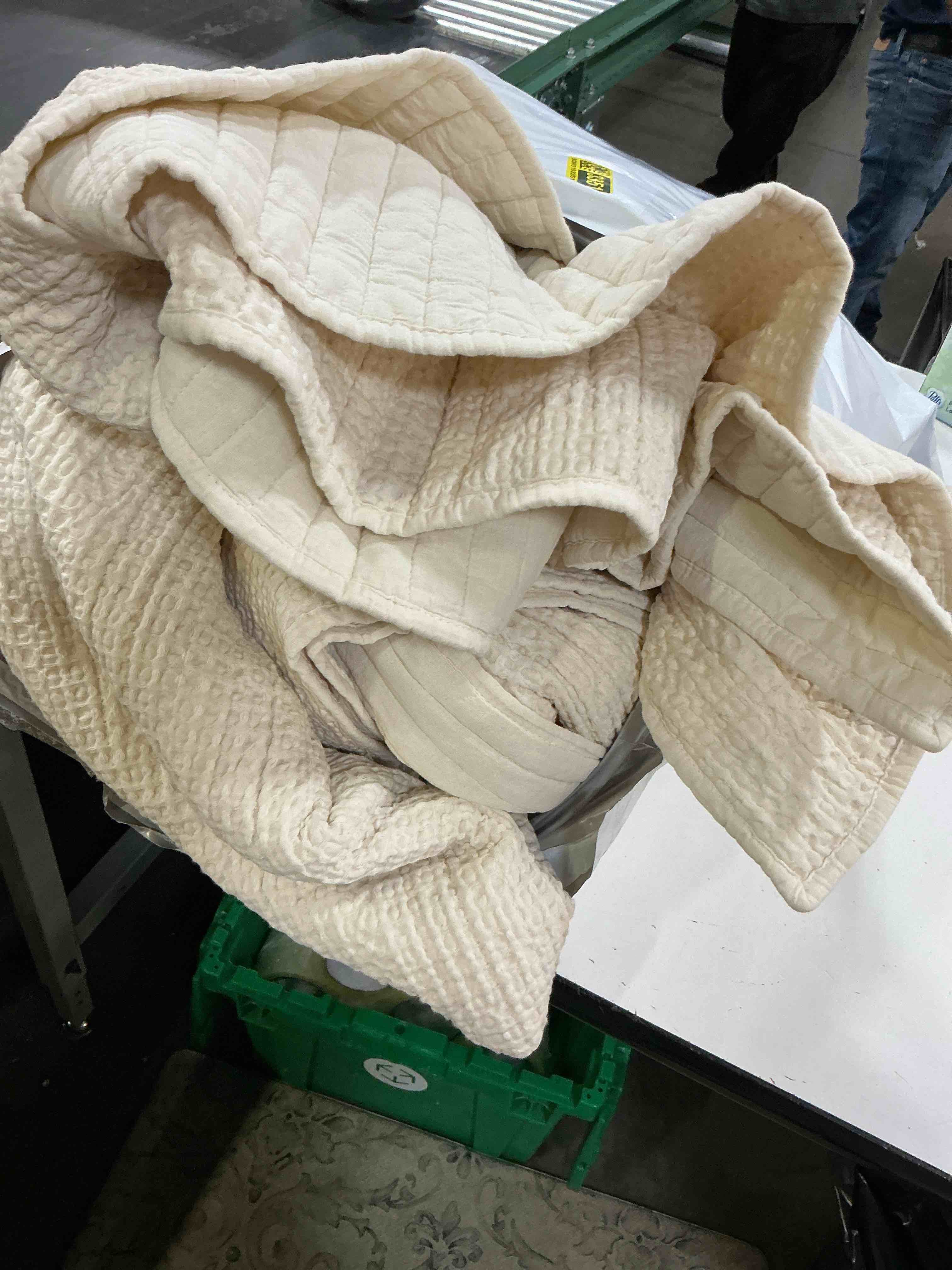 Condition photo showing As Is for beige waffle stitch quilt set, king/cal king