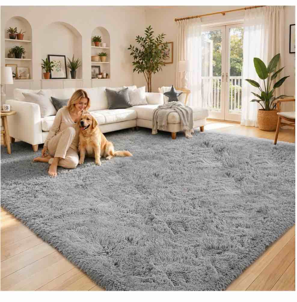 grey soft shag rug, large