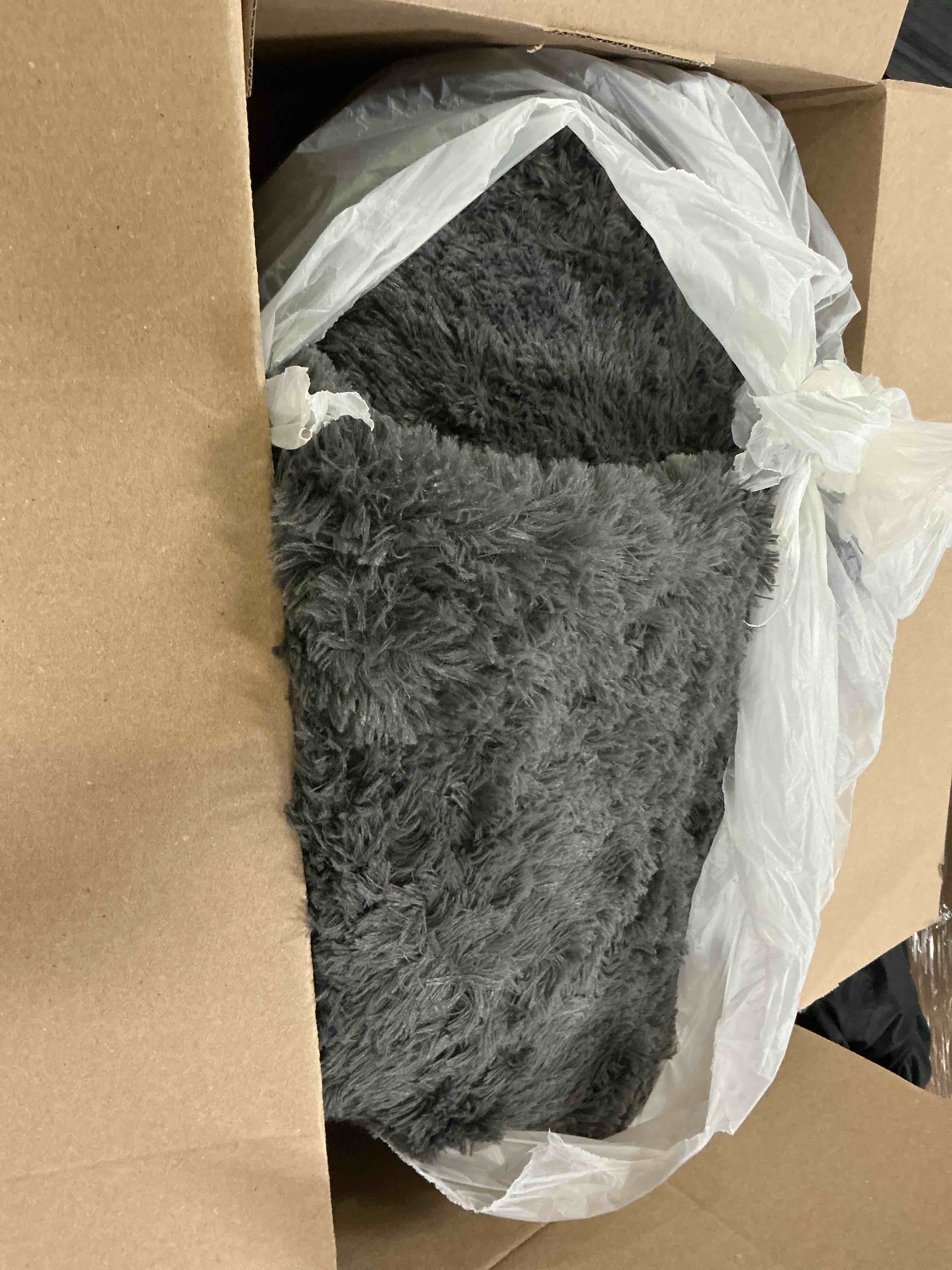 Condition photo showing As Is for grey soft shag rug, large