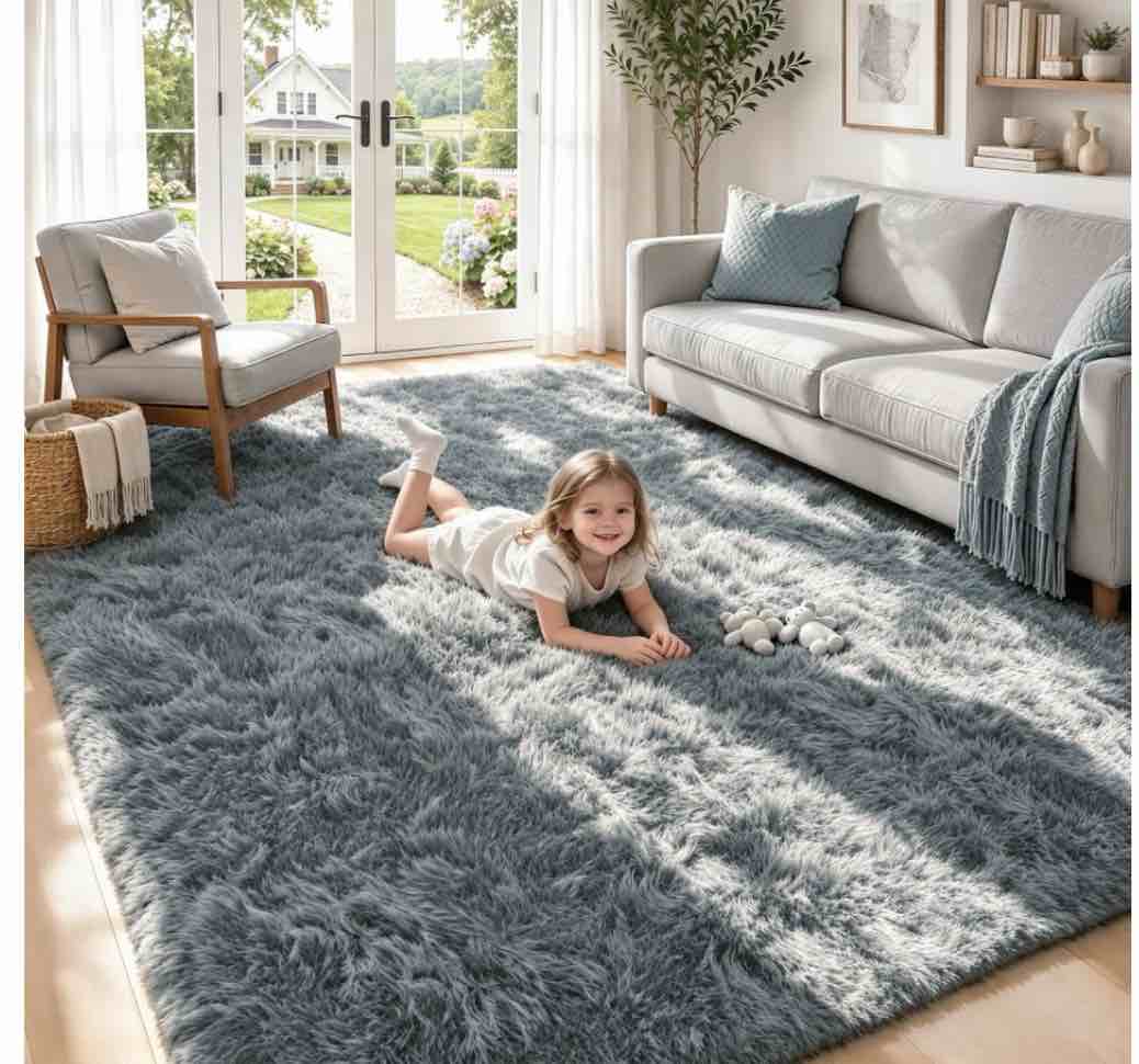 grey soft shag rug, medium