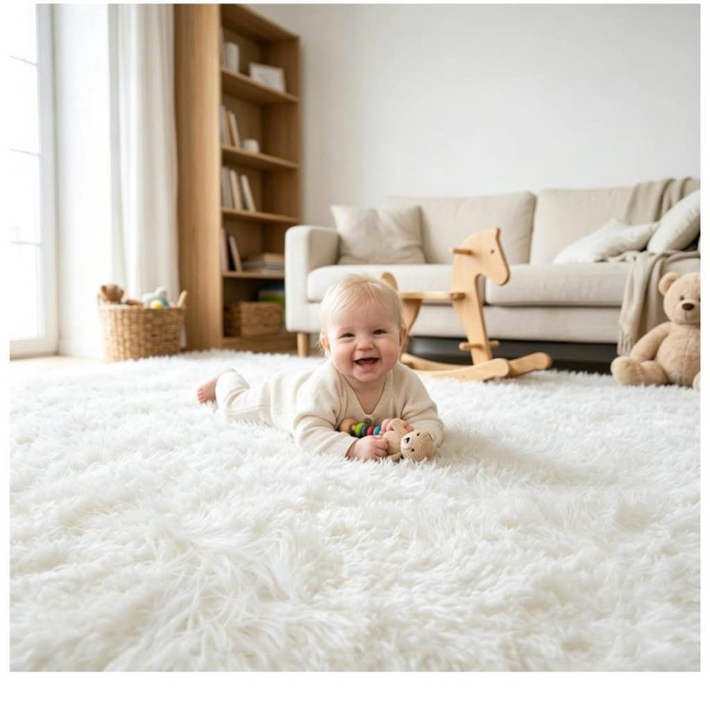 white soft shag rug, medium