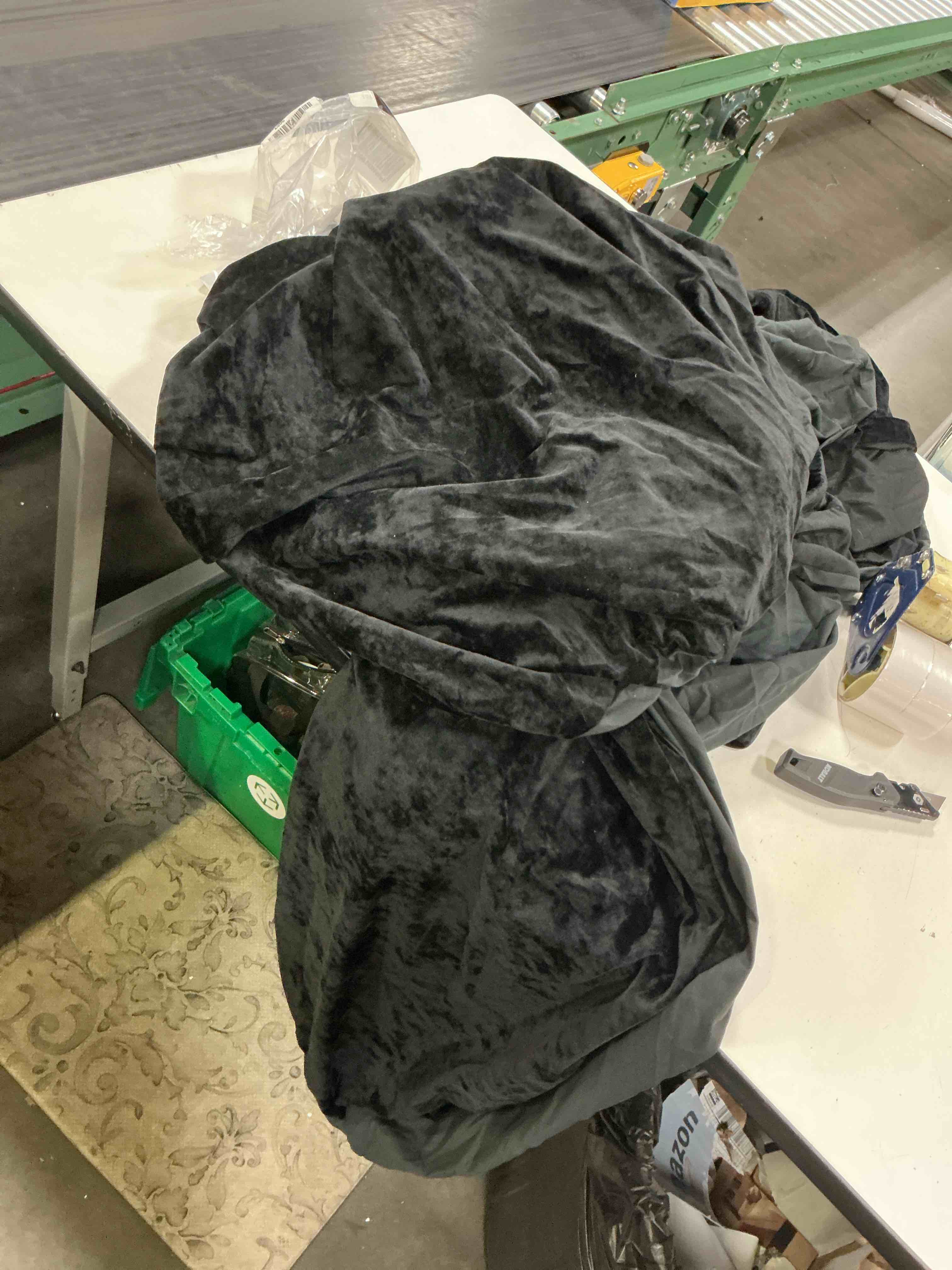 Condition photo showing As Is for black velvet duvet set, queen