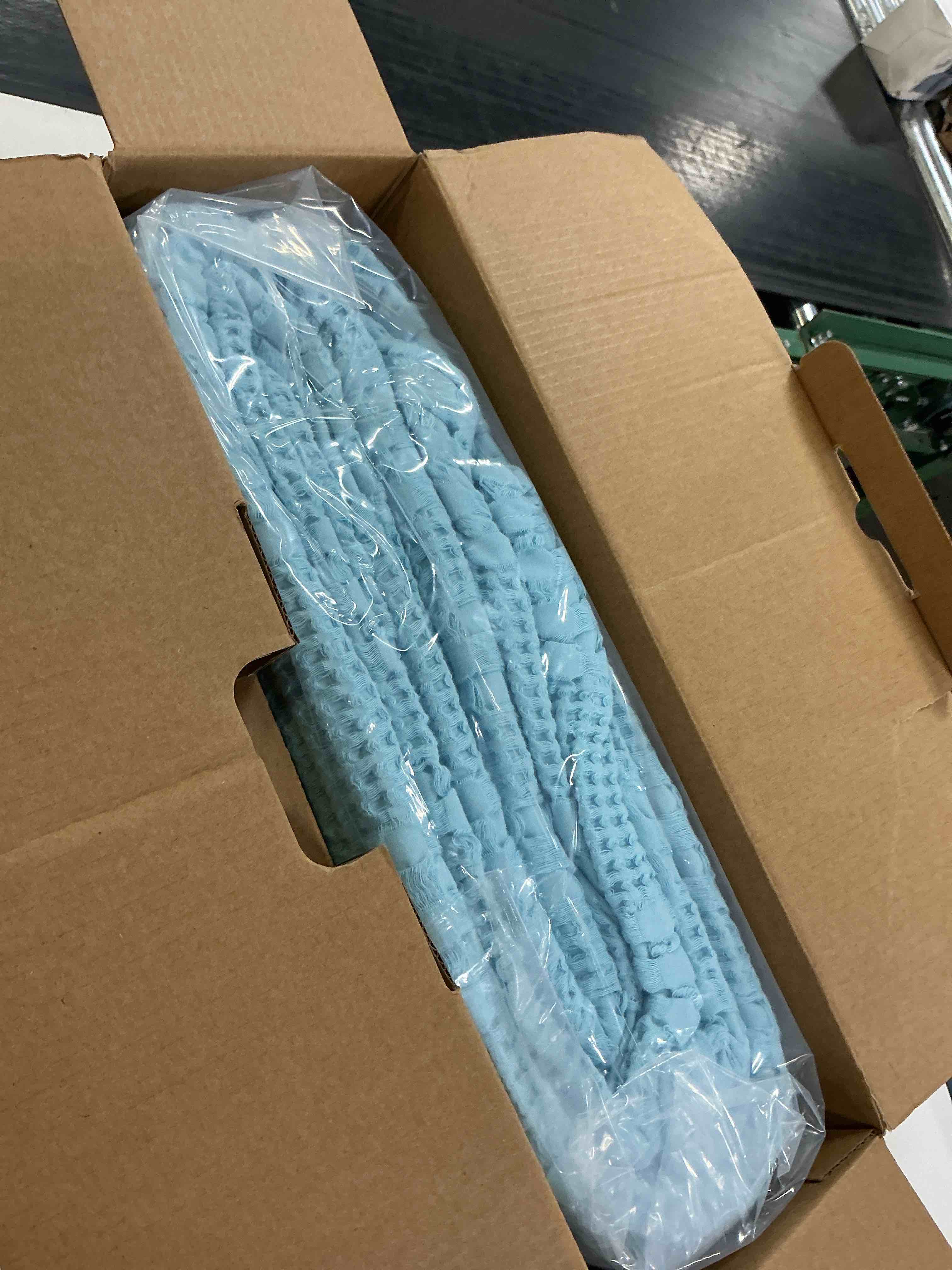 Condition photo showing New/Like New for light blue waffle blanket, king