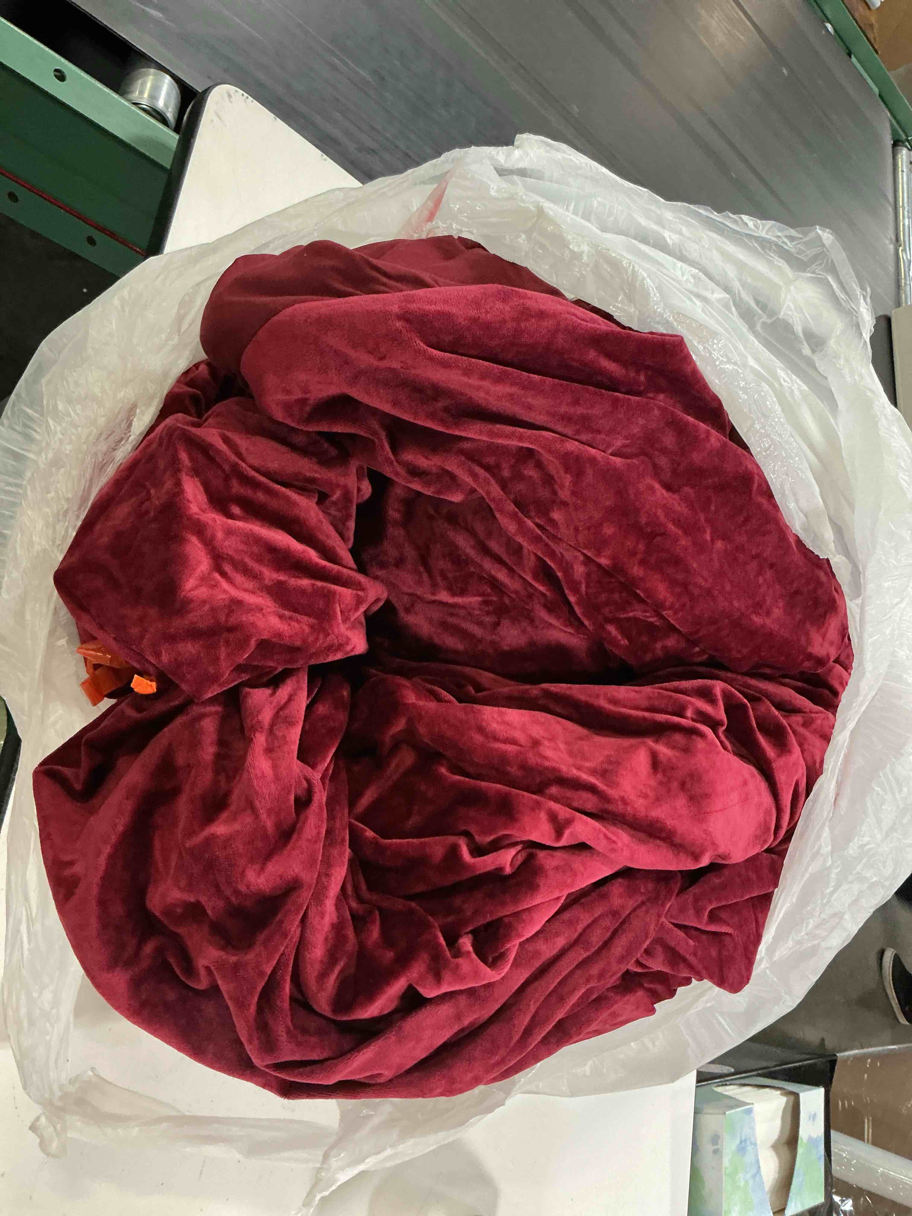Condition photo showing As Is for red velvet comforter set, king