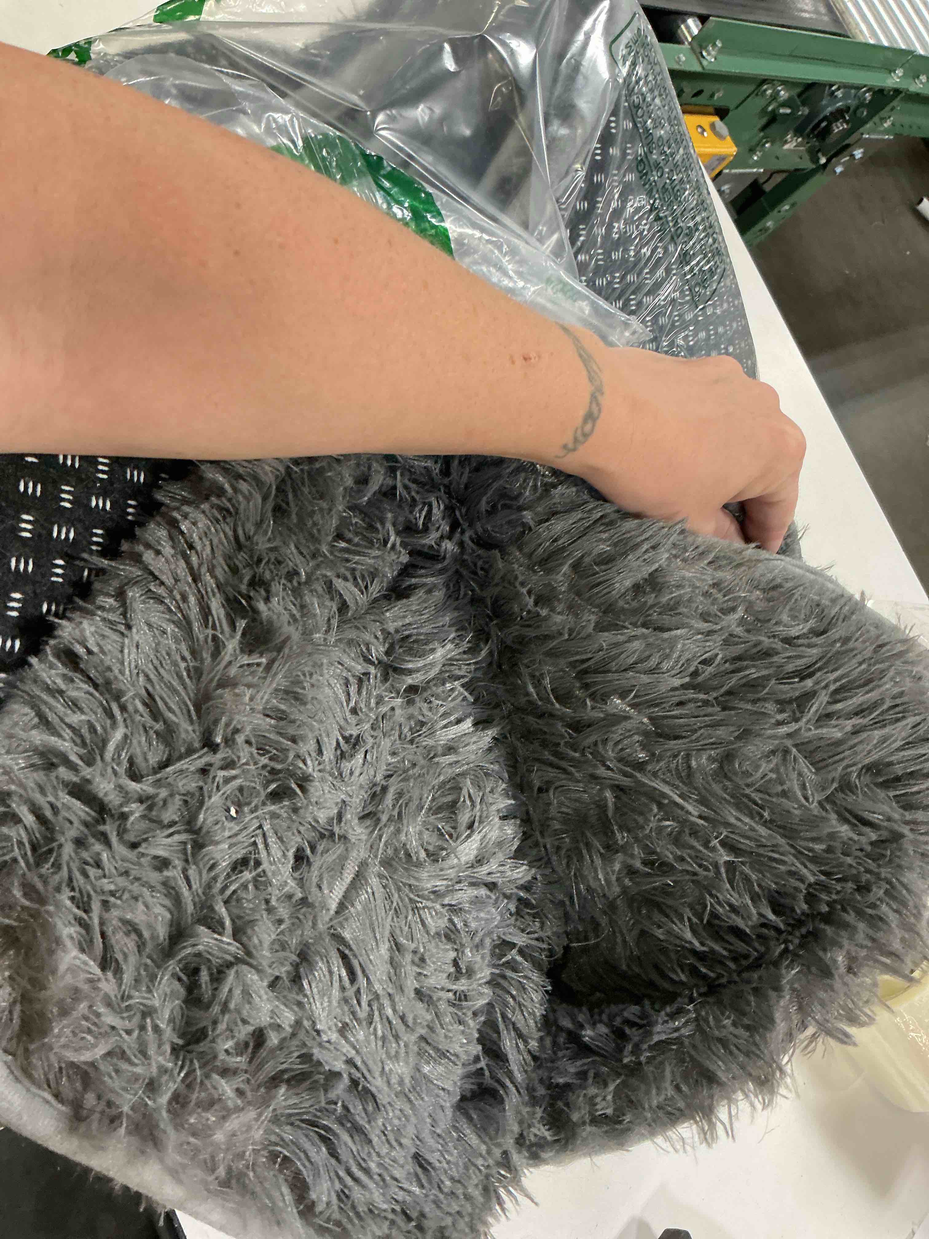 Condition photo showing As Is for grey soft shag rug, medium