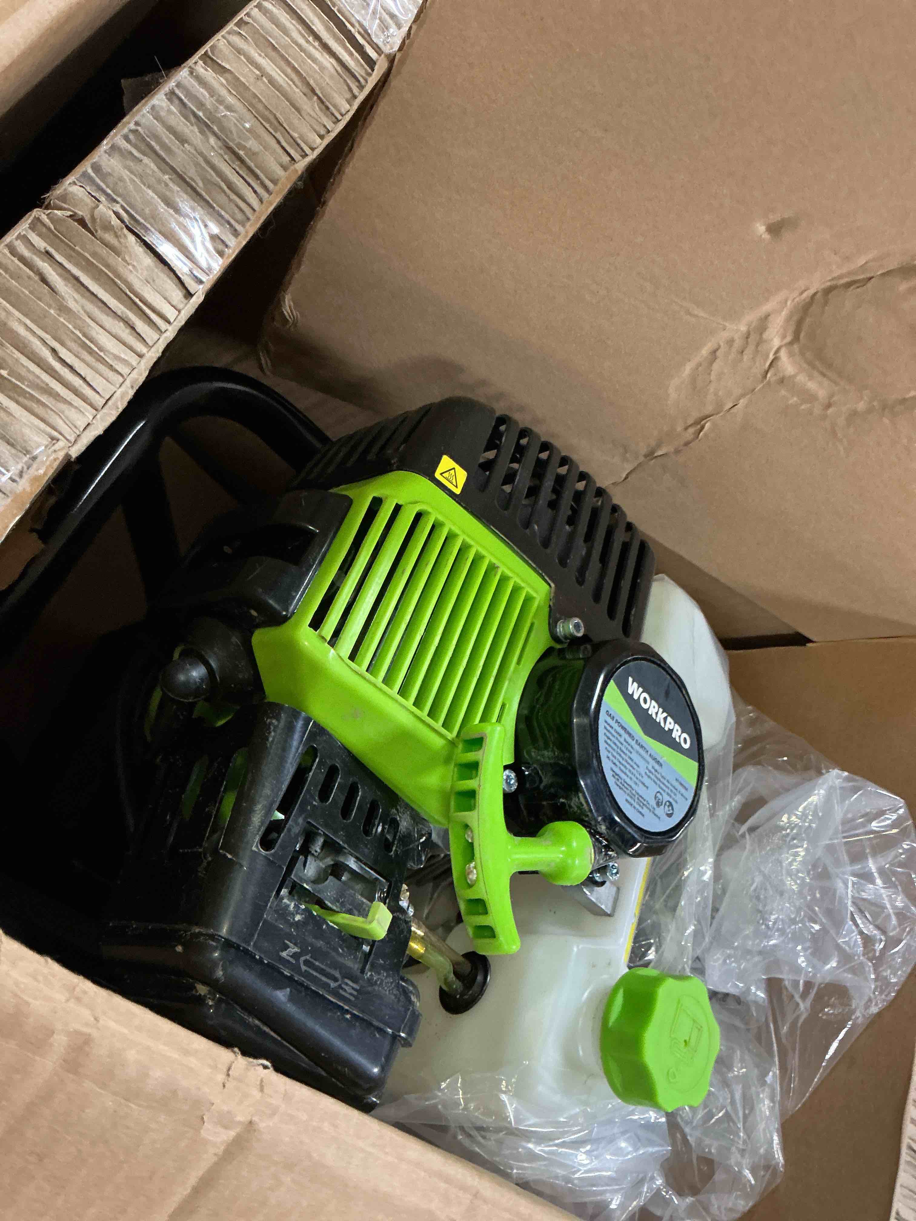 Condition photo showing As Is for workpro gas powered earth auger system incomplete box 1 of 2 only