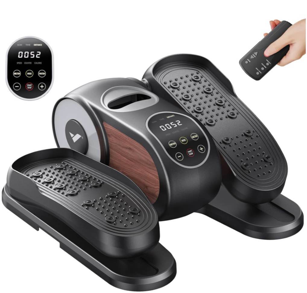 merach under desk elliptical, leg exerciser while sitting for seniors | quiet portable electric seated pedal exerciser machine with remote control & 12-speeds for home office
