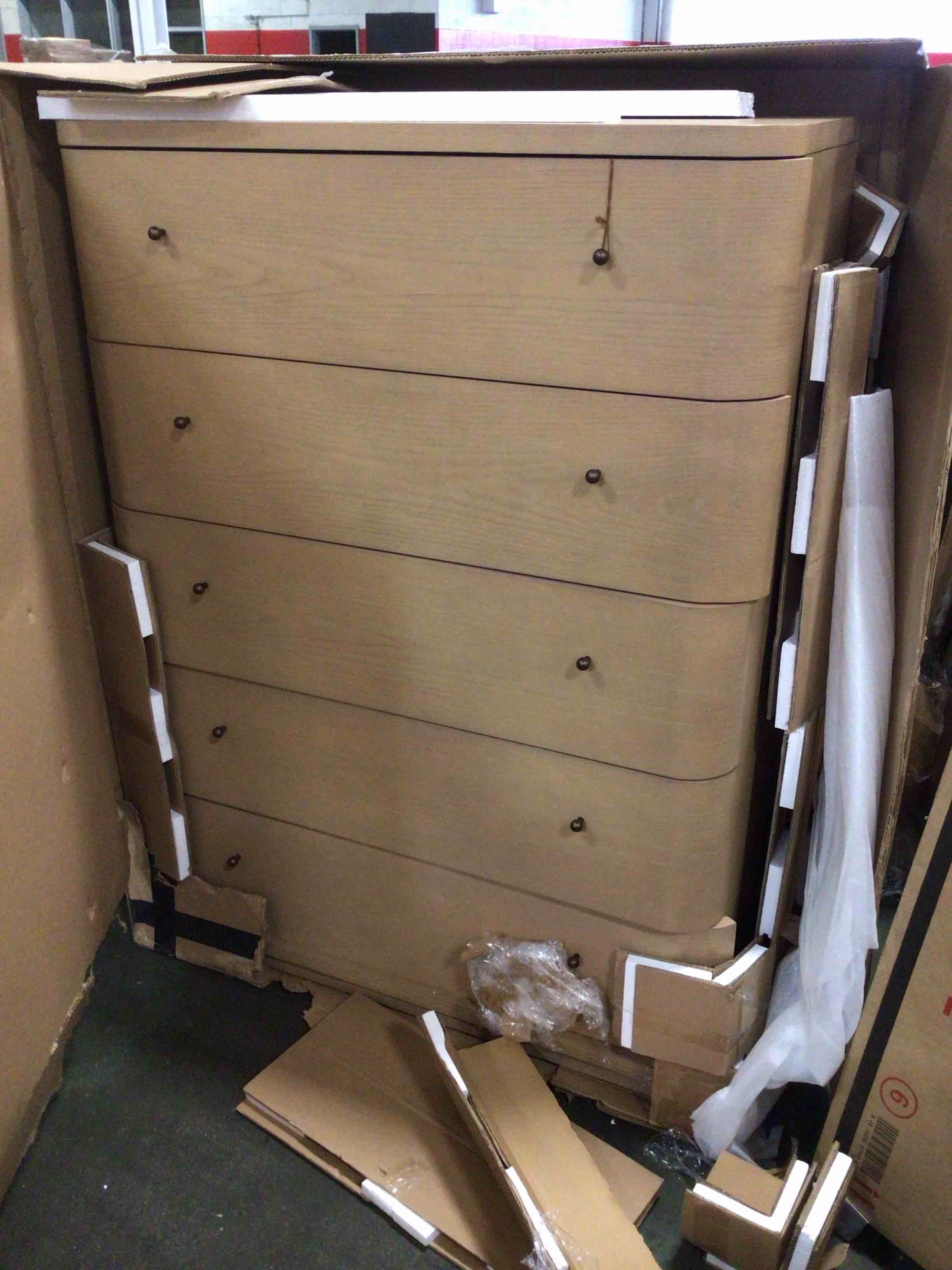 Condition photo showing As Is for lucie 5-drawer chest