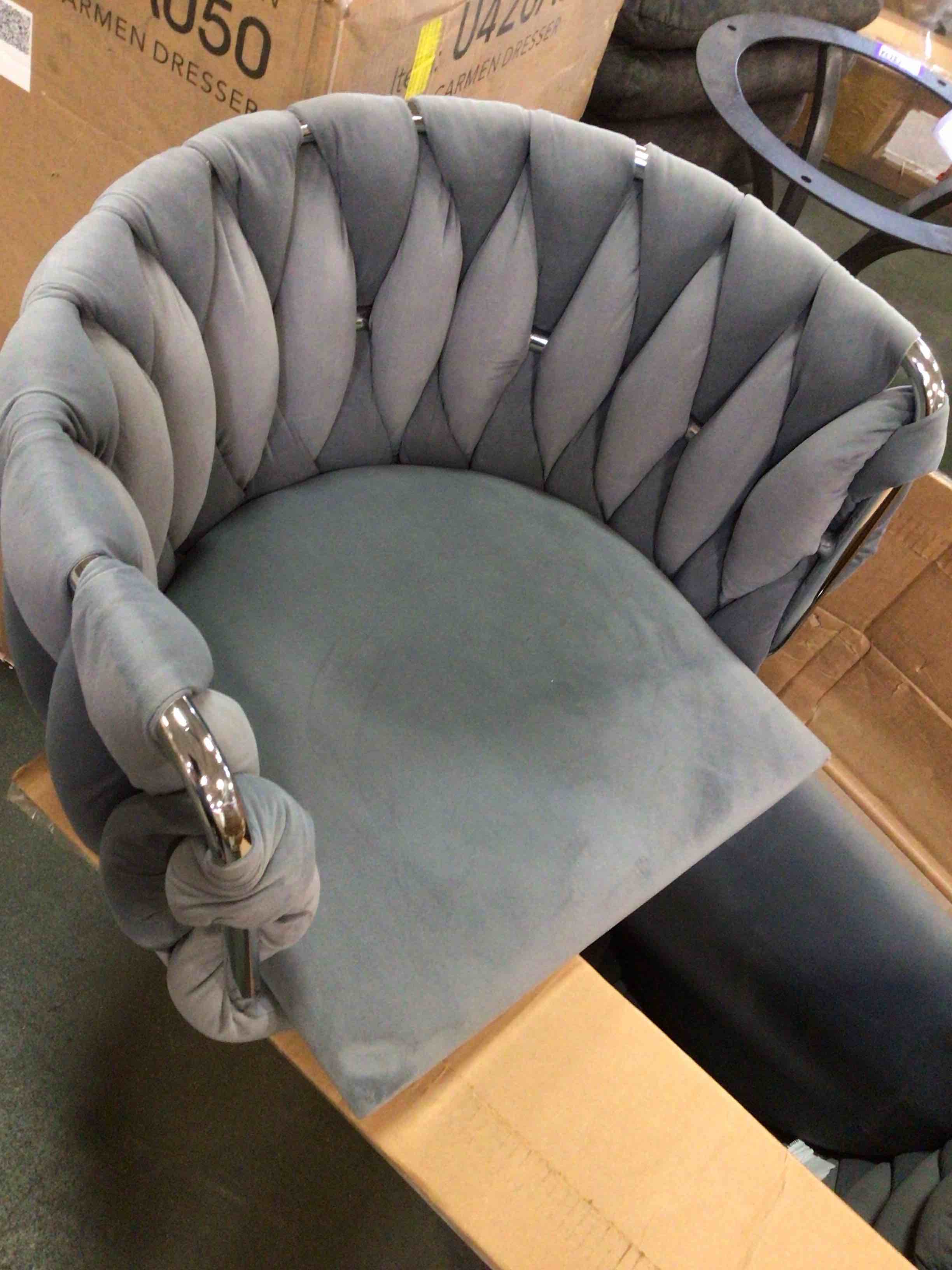 Condition photo showing As Is for ((incomplete missing legs)) ya-home modern swivel bar stools set of 2, velvet adjustable barstools counter height bar chairs with woven backrest metal base for kitchen island dining room, grey
