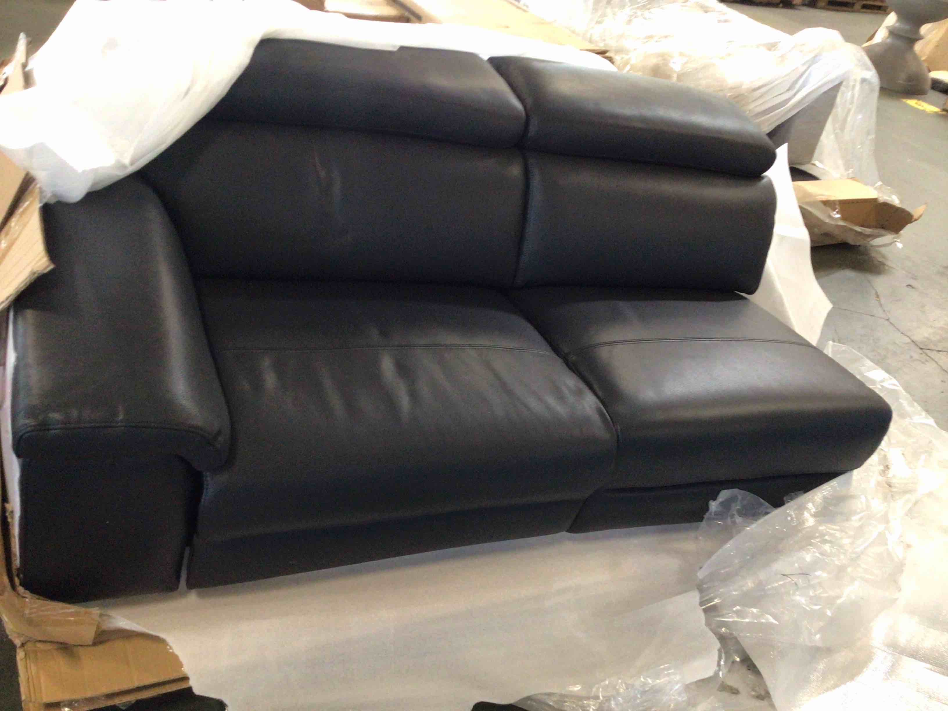 Condition photo showing Good Condition for ((incomplete only 1 pcs )) 116" jolanda l-shaped right and left hand facing - wide genuine leather reclining sofa & chaise - birch and pine wood structure, metal legs - web suspension (different color from stock photo, please see additional-pictures for more details)
