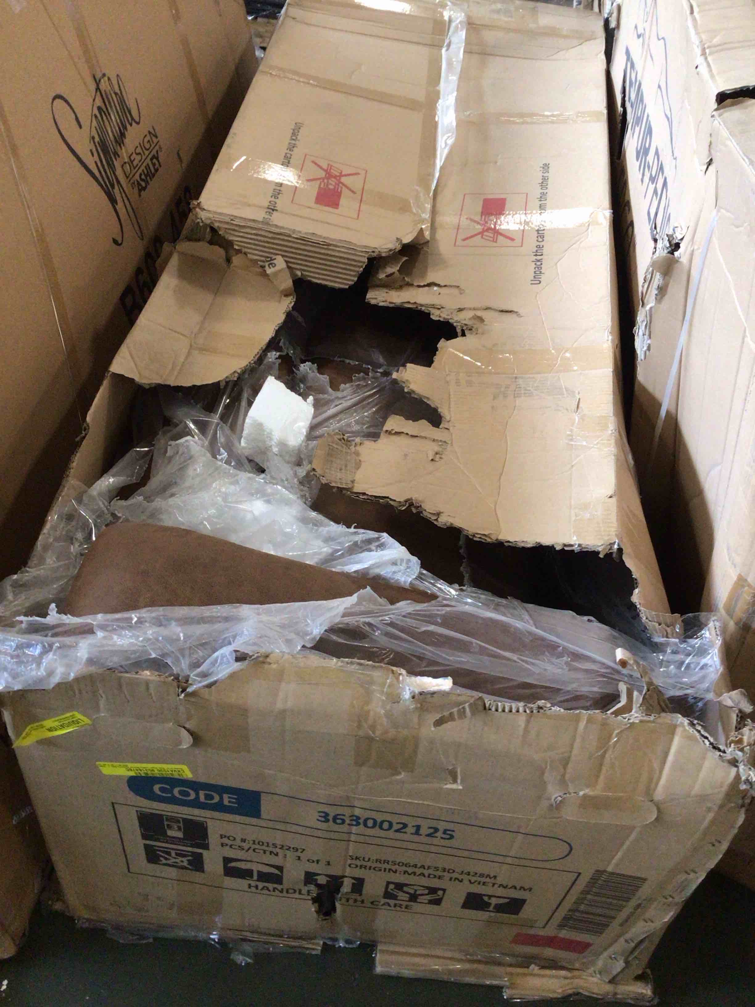 Condition photo showing As Is for ((incomplete)) manual reclining loveseat with console,faux leather double recliner loveseat sofa with hidden storage and cup holders,manual recliner loveseat couch set for living room,brown
